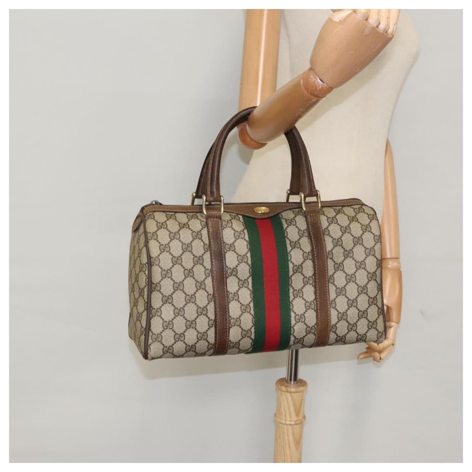 GUCCI GG Supreme Web Sherry Line Boston Bag PVC Beige Red Green
