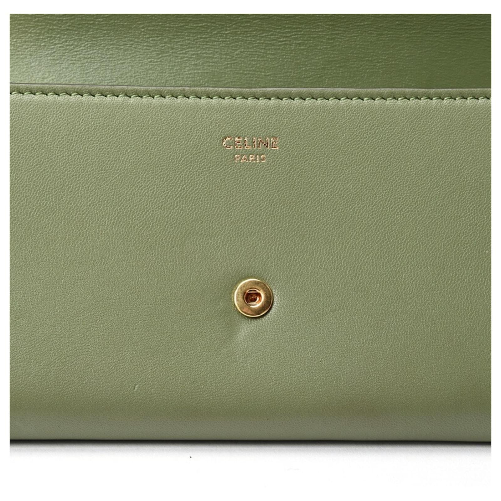 Céline CELINE Triomphe Large Flap Wallet Green Leather ref