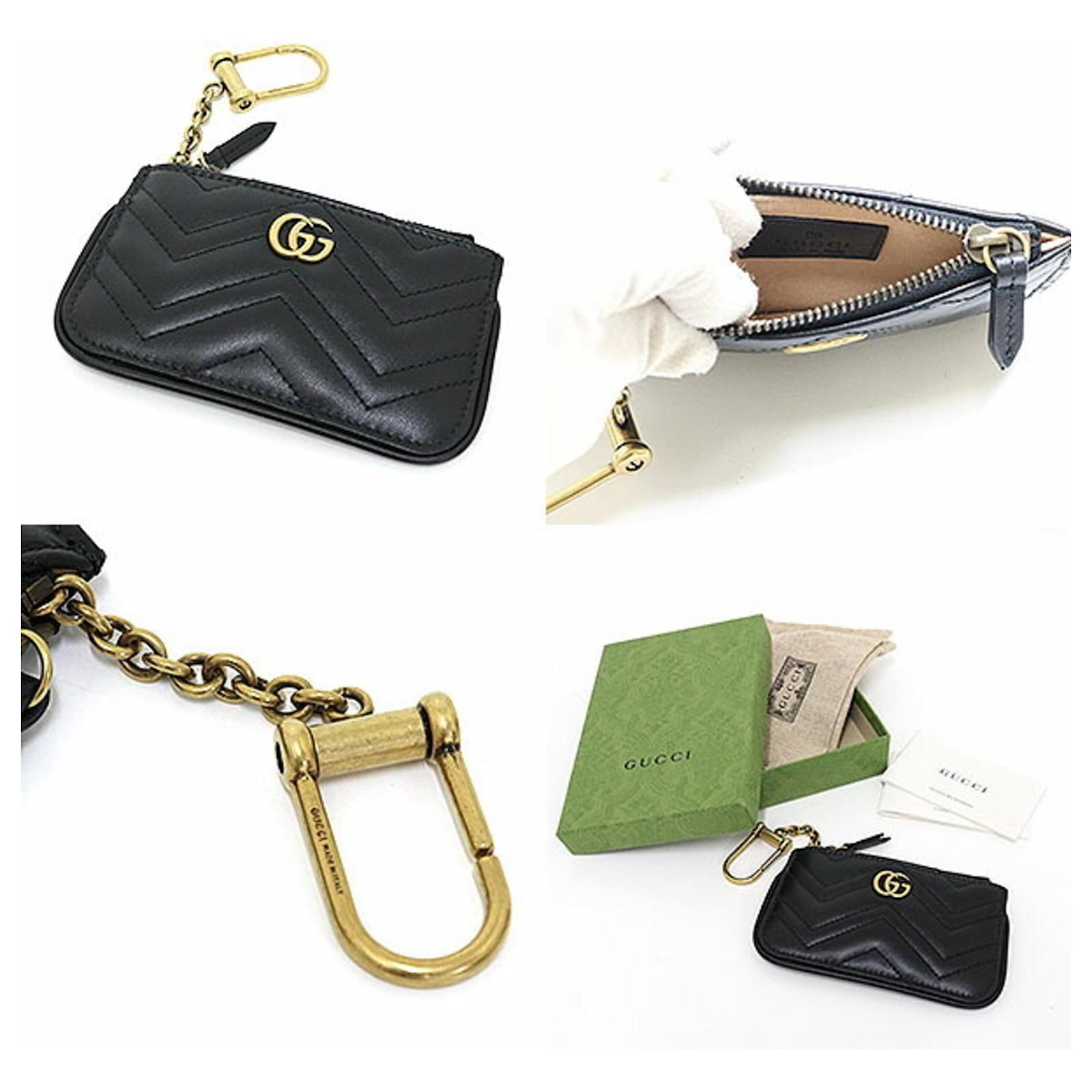 Gucci GG Marmont Double G Zip Key Case Black Golden Leather ref