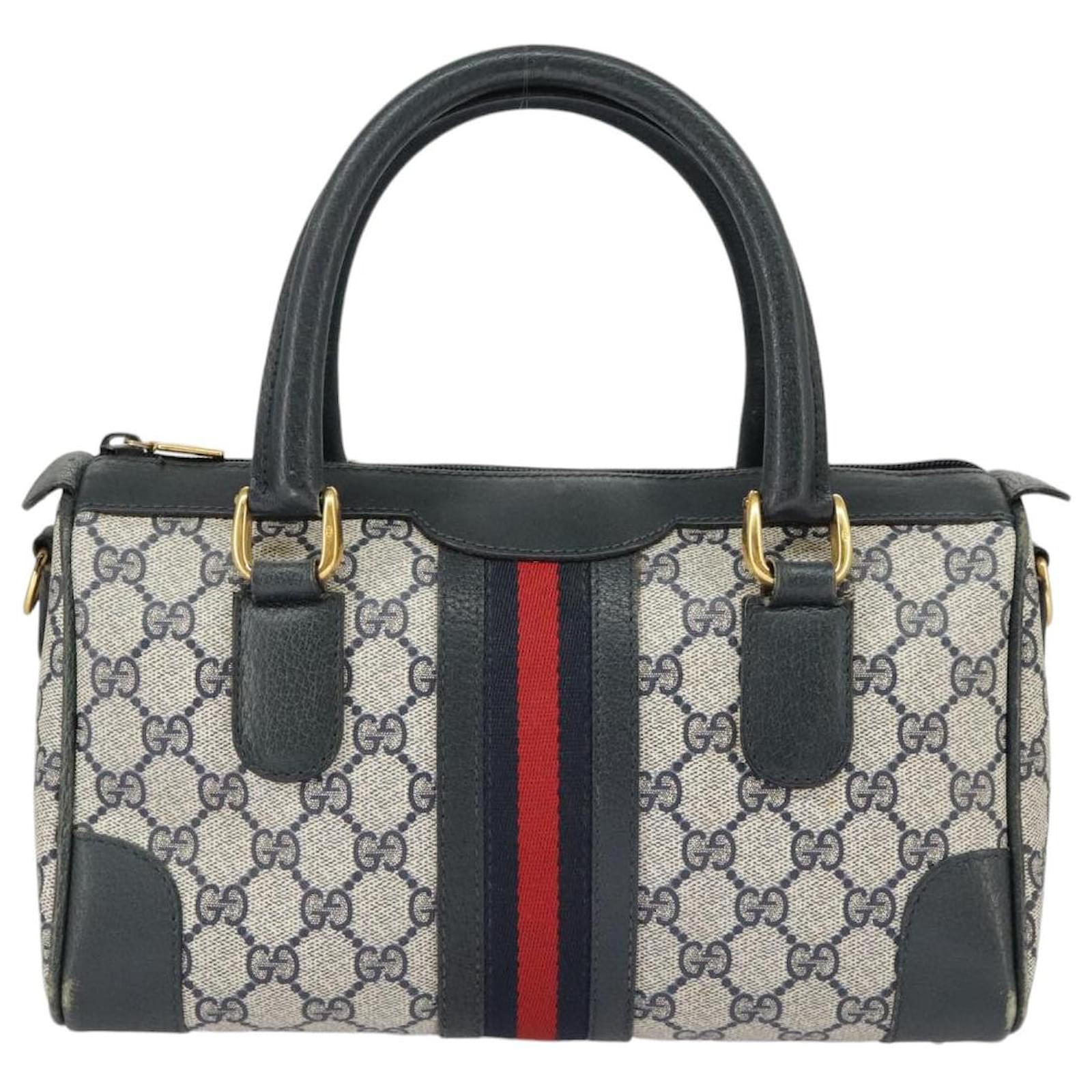 GUCCI GG Supreme Sherry Line Hand Bag PVC Navy Gold Red 002 39