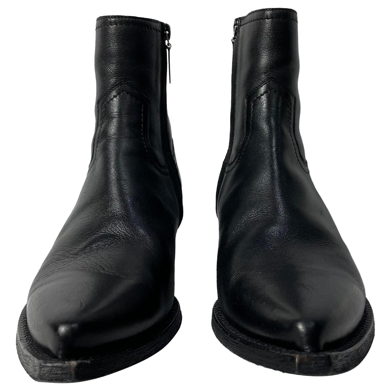 Saint Laurent Black Leather Lukas Stud Ankle Boots Size 36.5