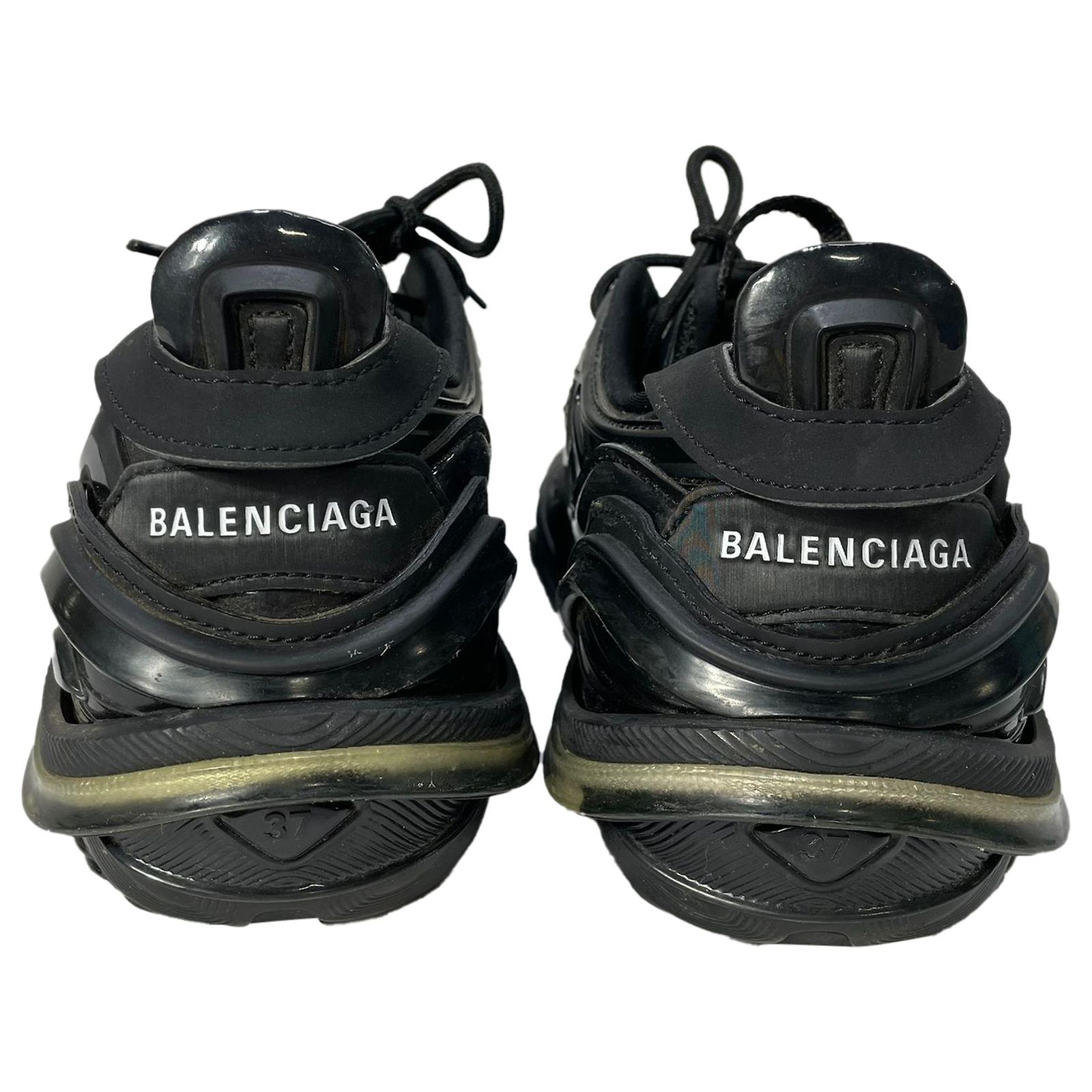 Balenciaga Tyrex Lace-Up Sneakers in Black Polyurethane Plastic 
