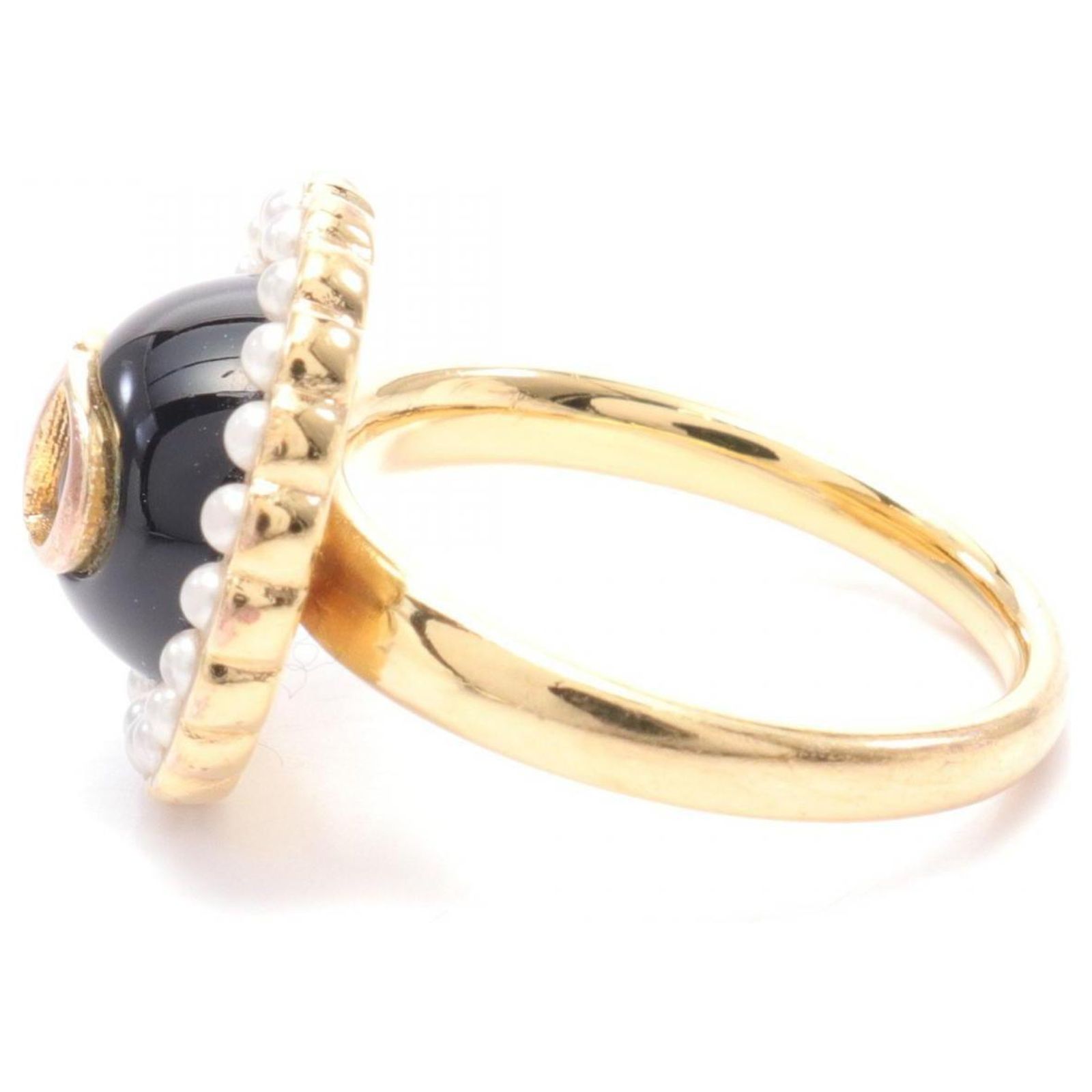 Christian Dior Dior Petit CD Baroque Ring with Faux Pearl Golden 