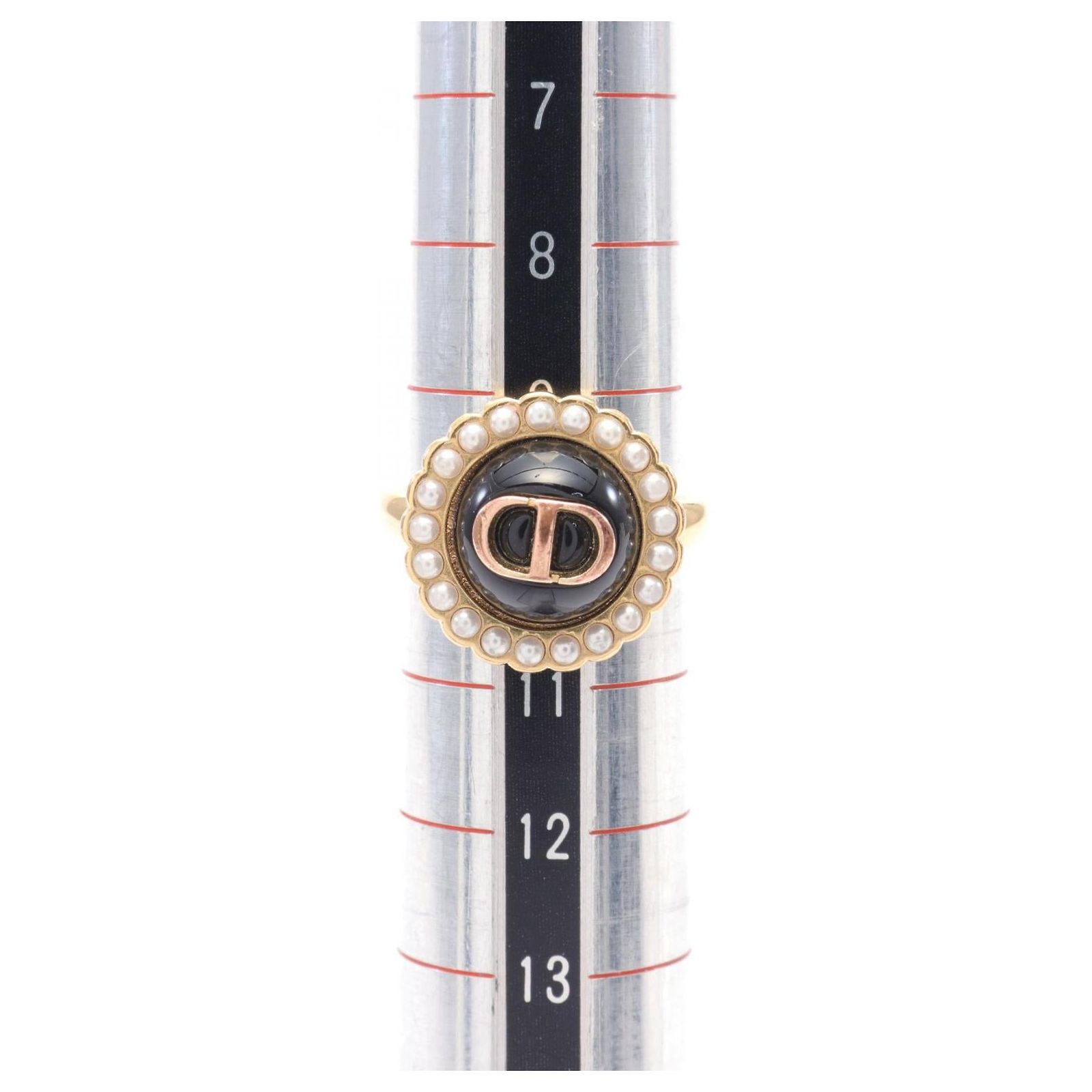 Christian Dior Dior Petit CD Baroque Ring with Faux Pearl Golden 