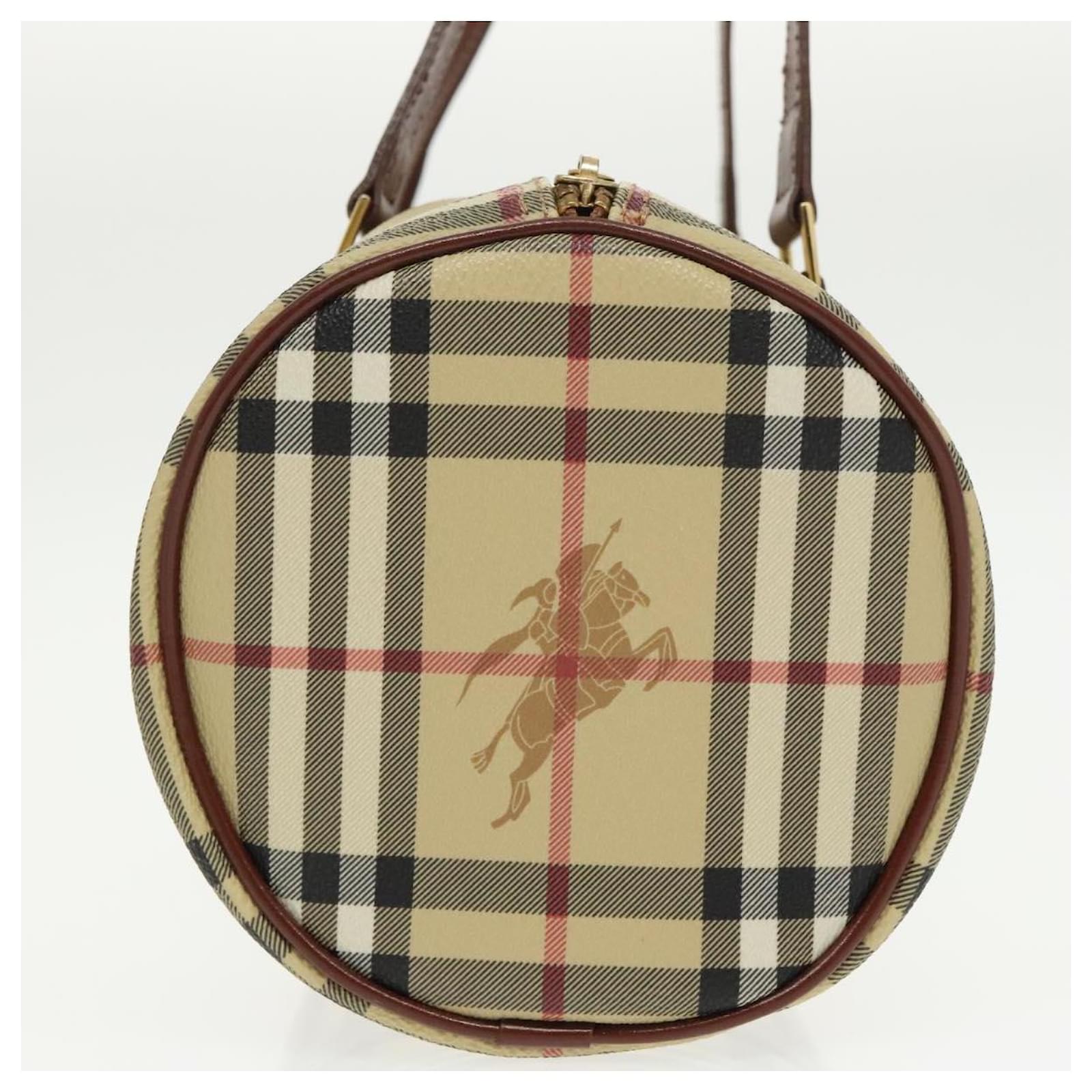 BURBERRY Nova Check Hand Bag PVC Gold Beige Auth ep6554 Golden ref