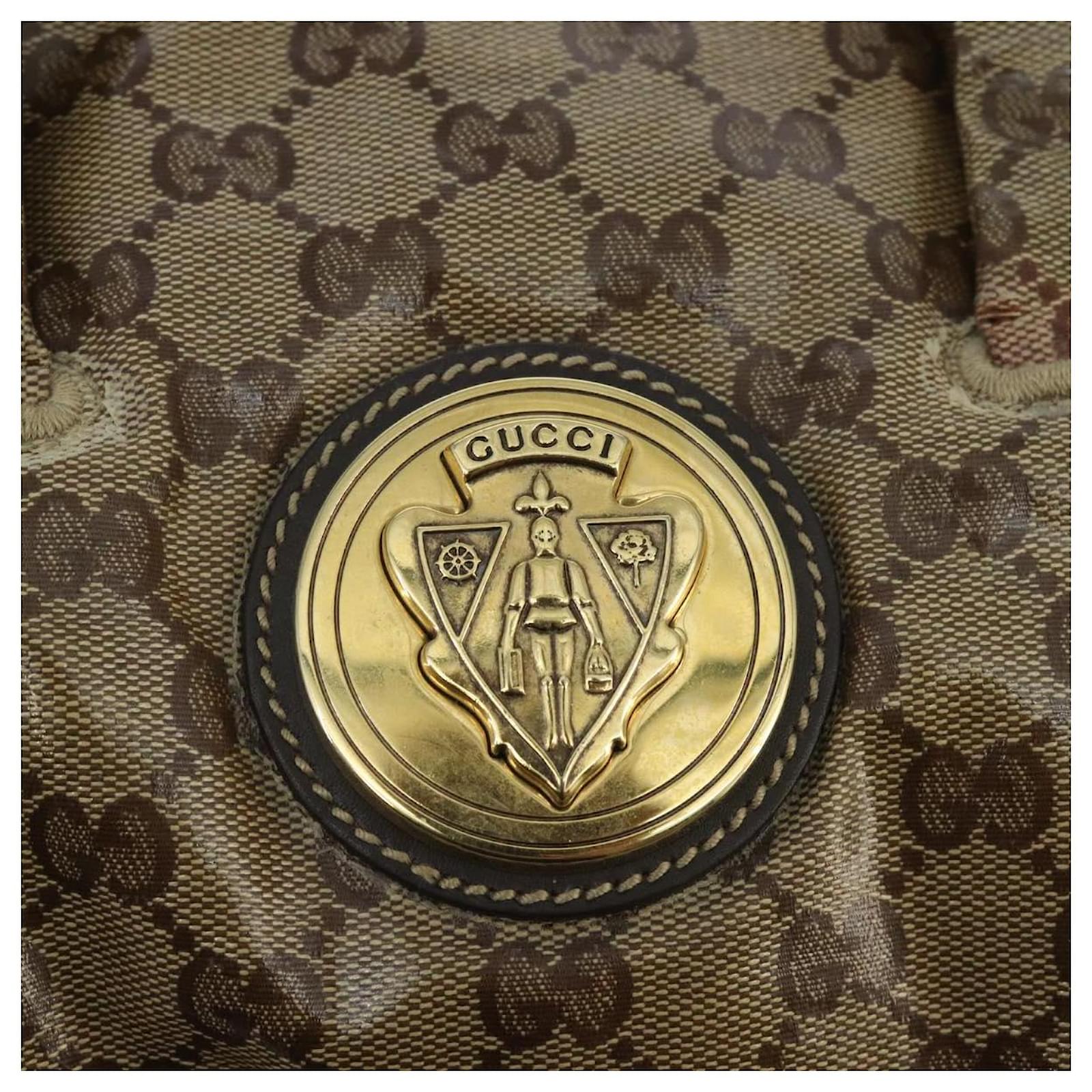 GUCCI GG Crystal Hand Bag Beige Gold 197020 Auth hk1740 Golden