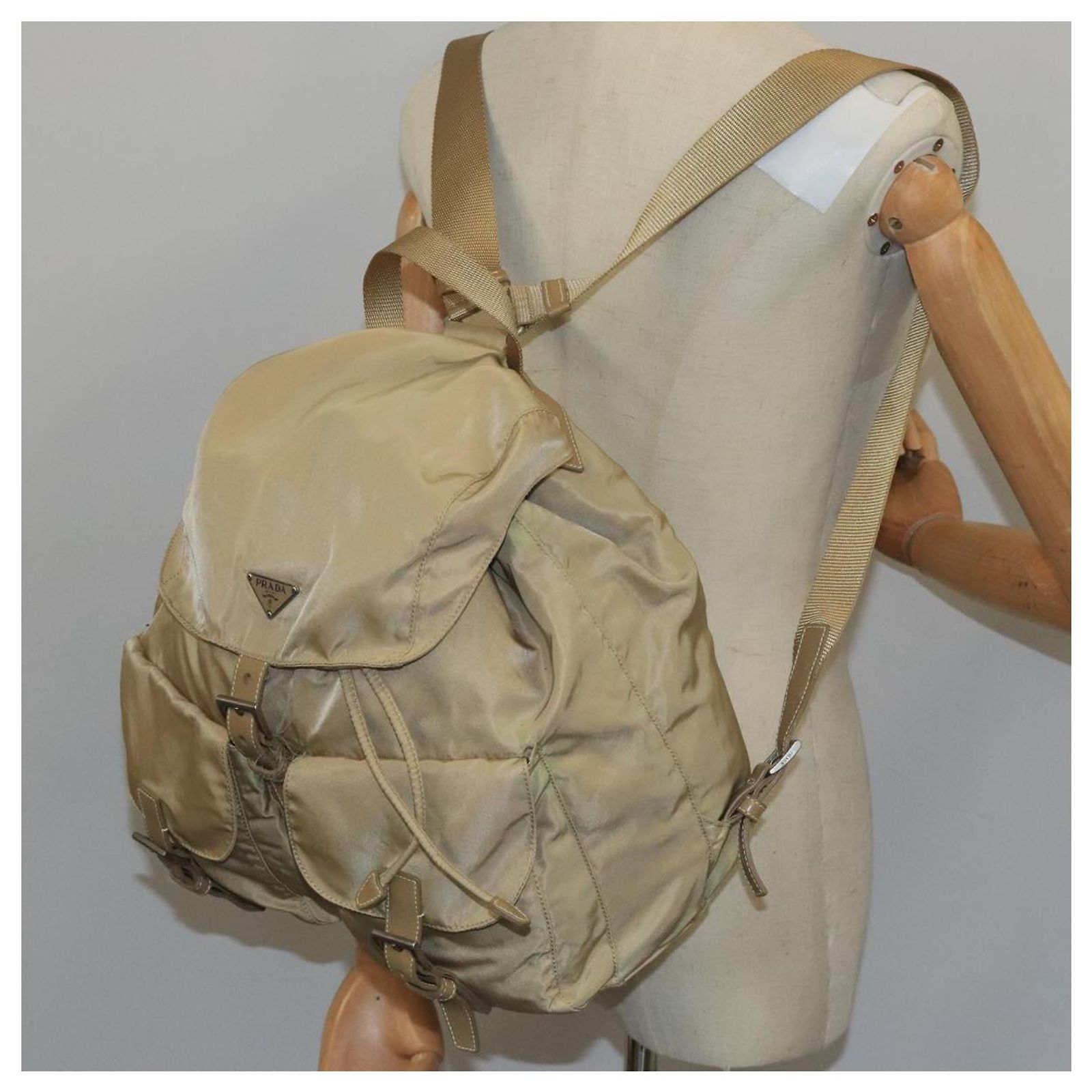 PRADA Backpack Nylon Khaki Silver Auth 99493 Silvery ref  display picture 3