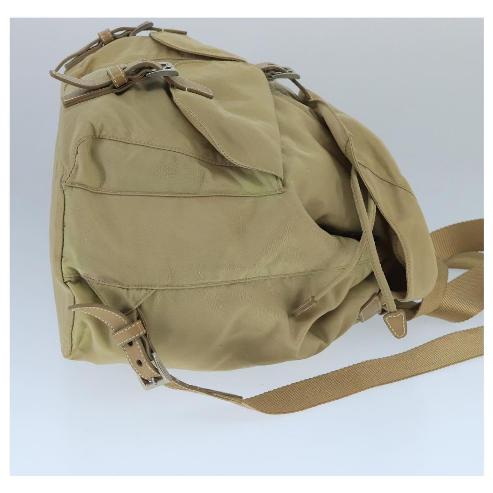 PRADA Backpack Nylon Khaki Silver Auth 157774 PRADA Backpack Nylon Khaki Silver Auth mr1625 Silvery ref  main image 3