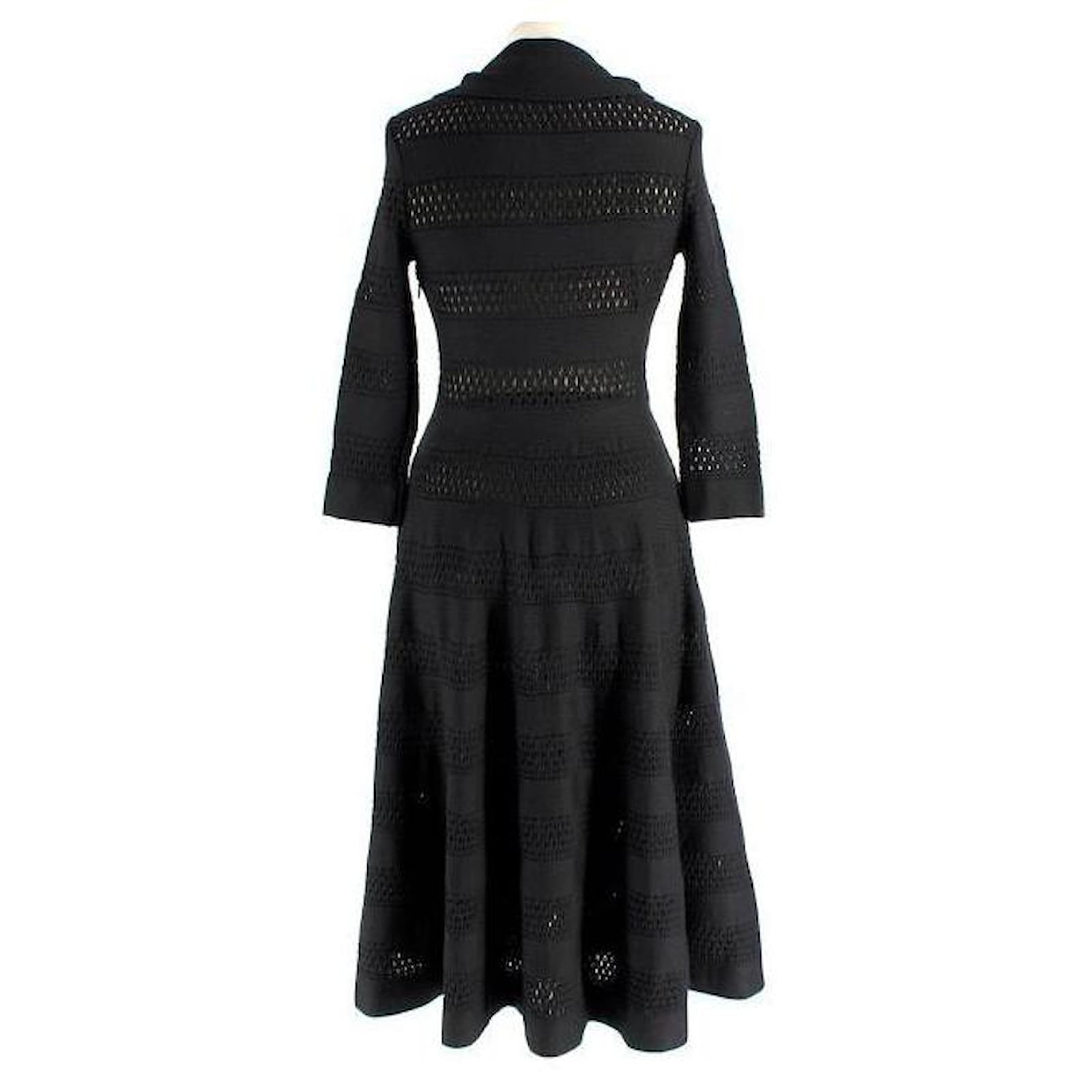 Christian Dior Dior Black Crochet Knit Midi Dress with Neck Tie
