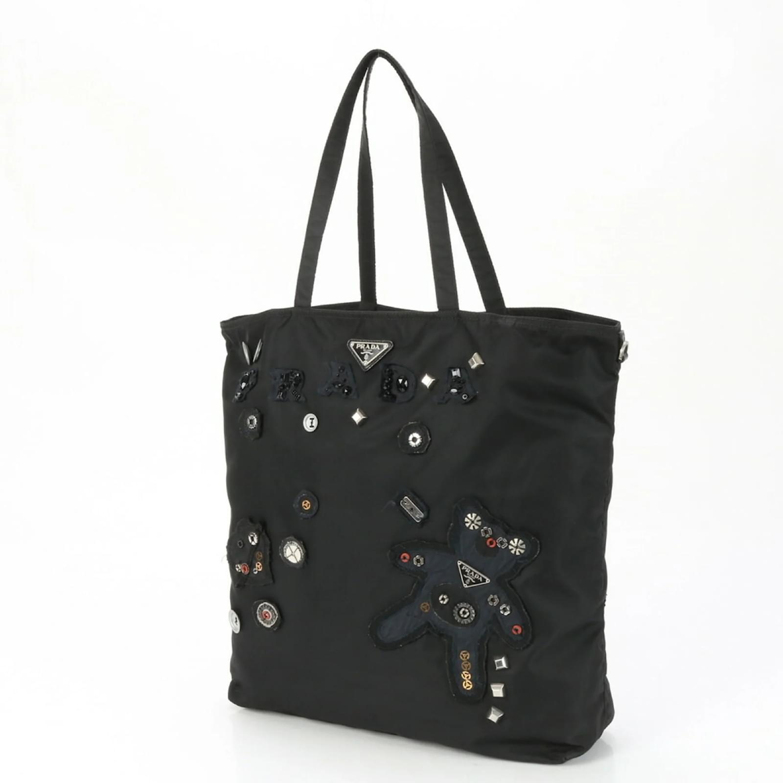 バッグ PRADA Tessuto Nylon & Leather Tote Bag Prada Tessuto Nylon Saffiano Leather Black Top Zip Tote Bag
