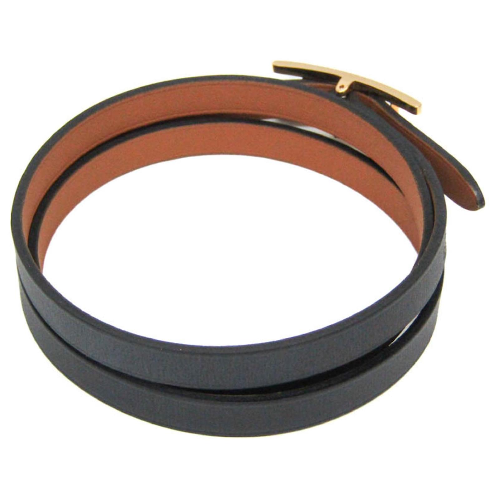 Hermès Hermes B-Api Choker Leather and Metal Wrap Bracelet