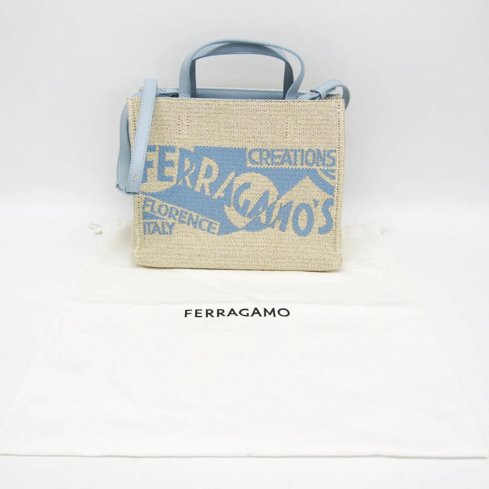 Salvatore Ferragamo Medium GG-219407 Handbag Blue Beige Leather