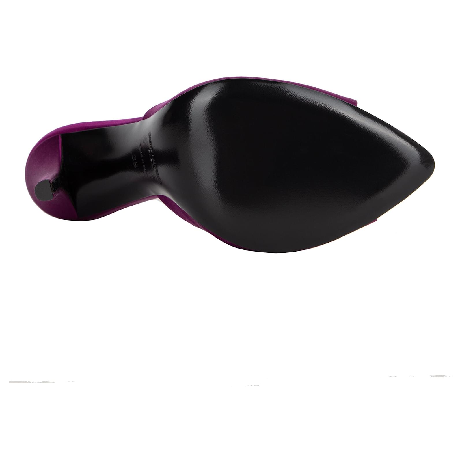 Saint Laurent Goldie Mules In Satin Crepe Purple Silk ref.1847876 - Joli Closet Saint Laurent Goldie Mules In Satin Crepe Purple Silk ref.1847876 - Joli Closet