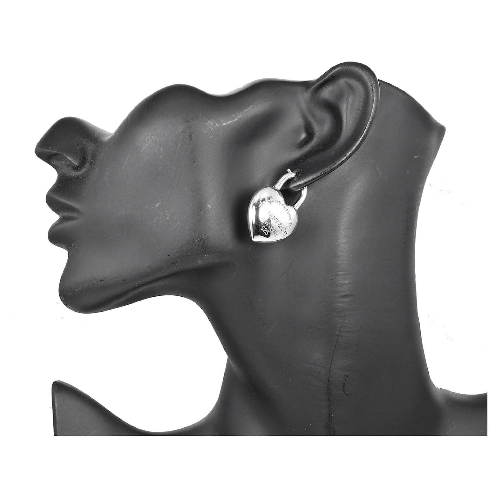 Tiffany & Co Silver 925 Full Heart Earrings Silvery Metallic