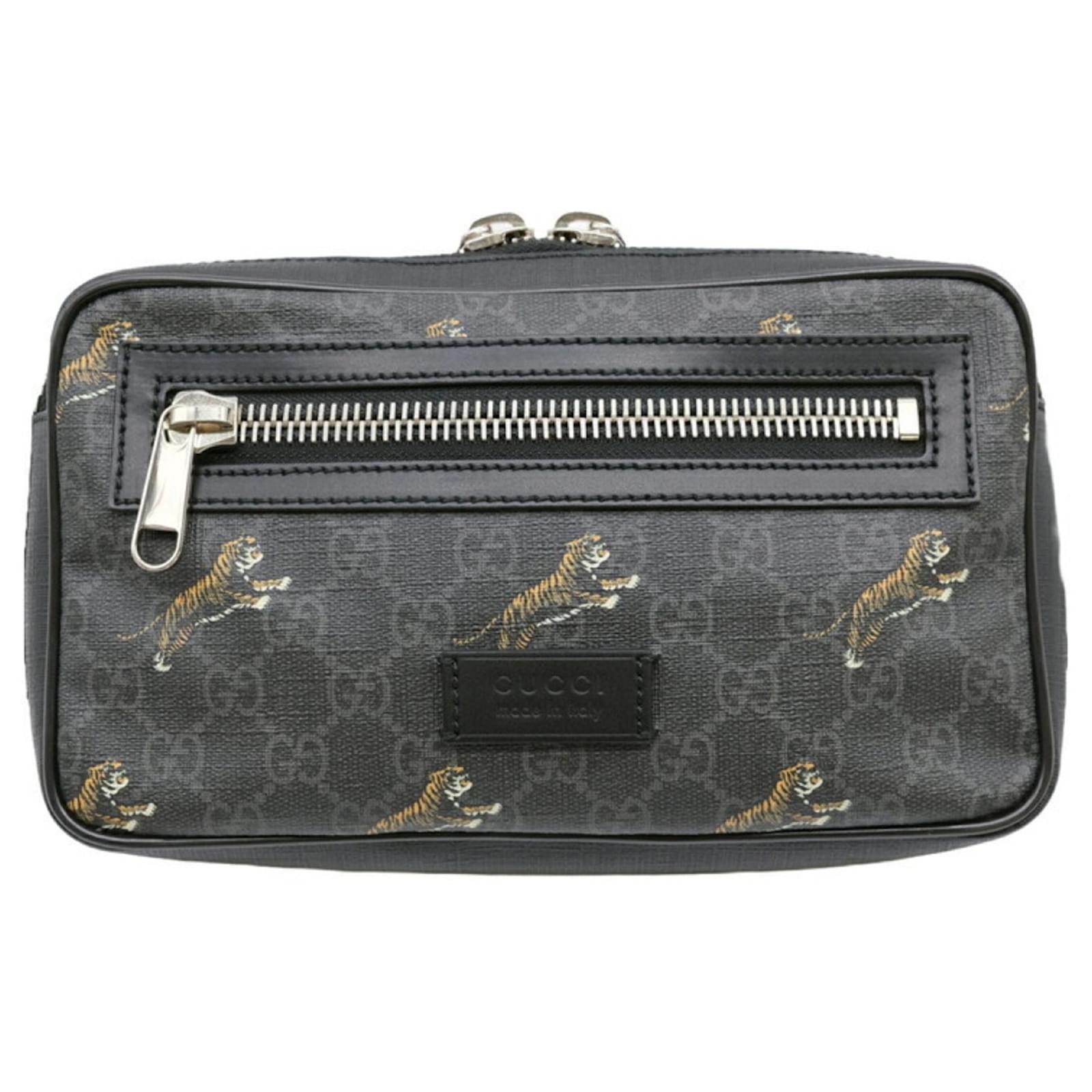 Gucci GG Supreme Tiger Sling Bag Black Leather Cloth ref.JC1853559