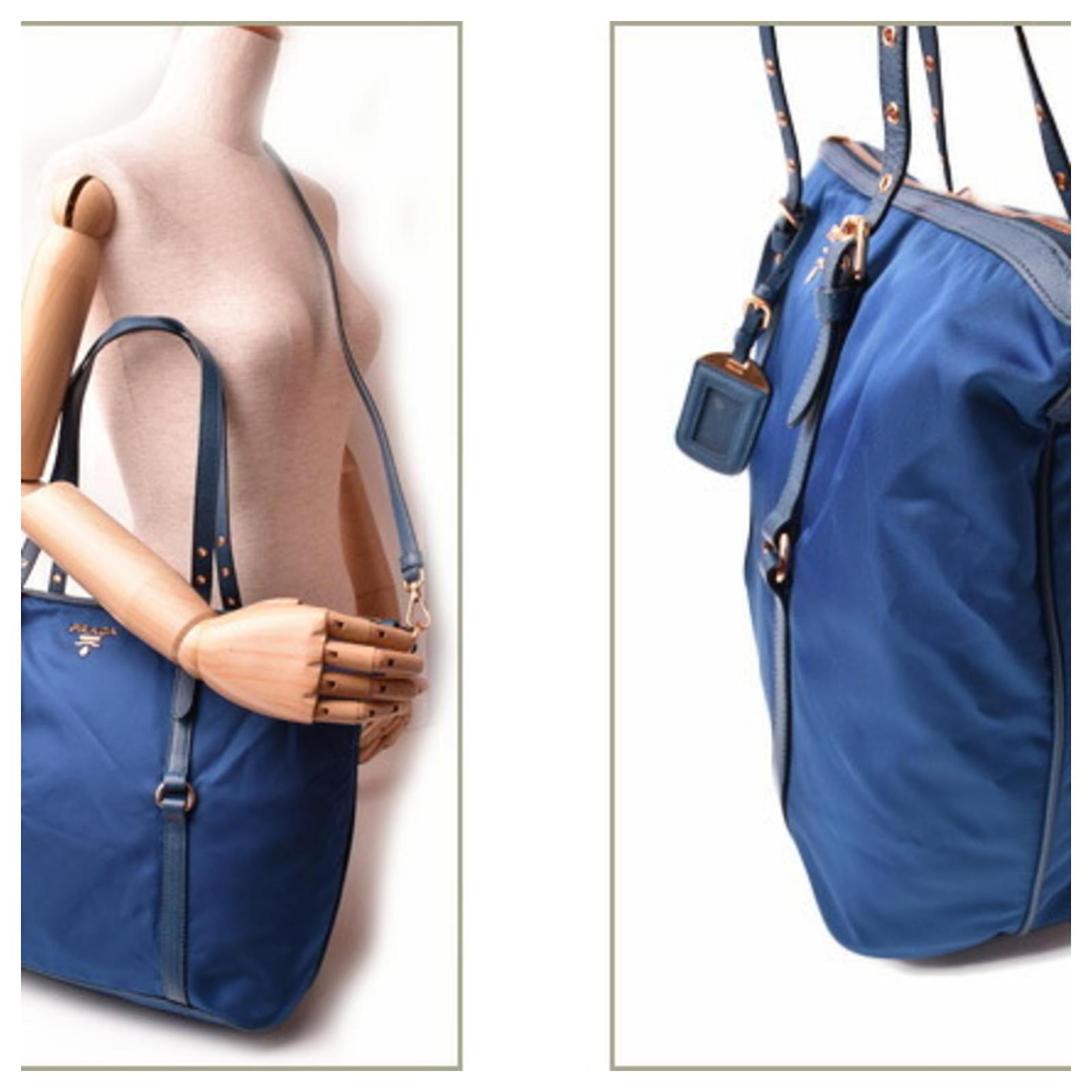 Prada Blue Nylon and Leather Shoulder Tote Bag ref.1853583