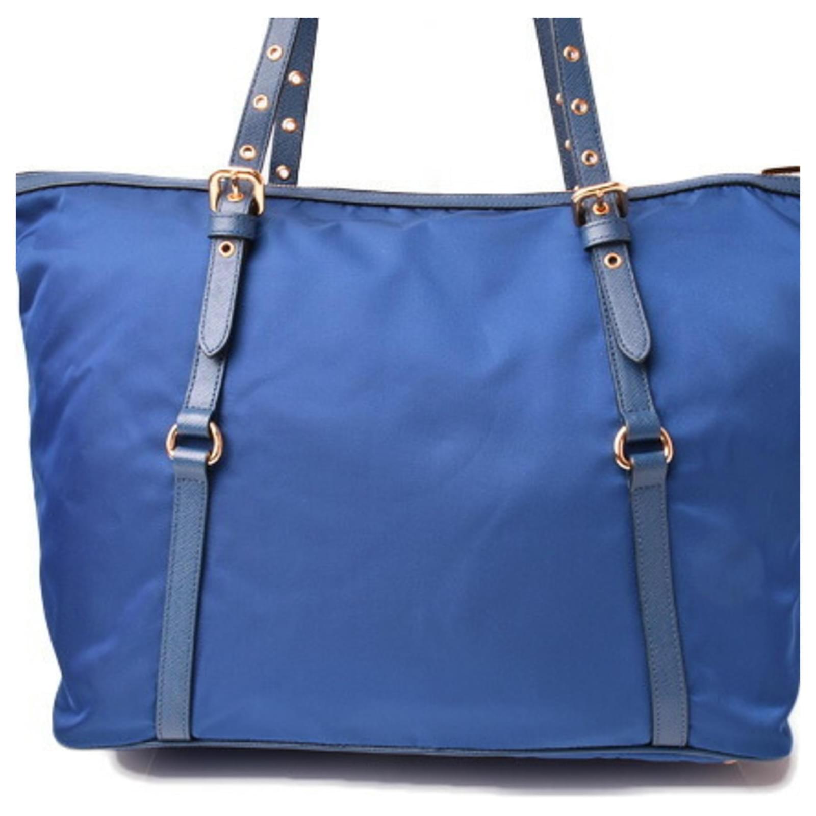 Prada Blue Nylon and Leather Shoulder Tote Bag ref.1853583