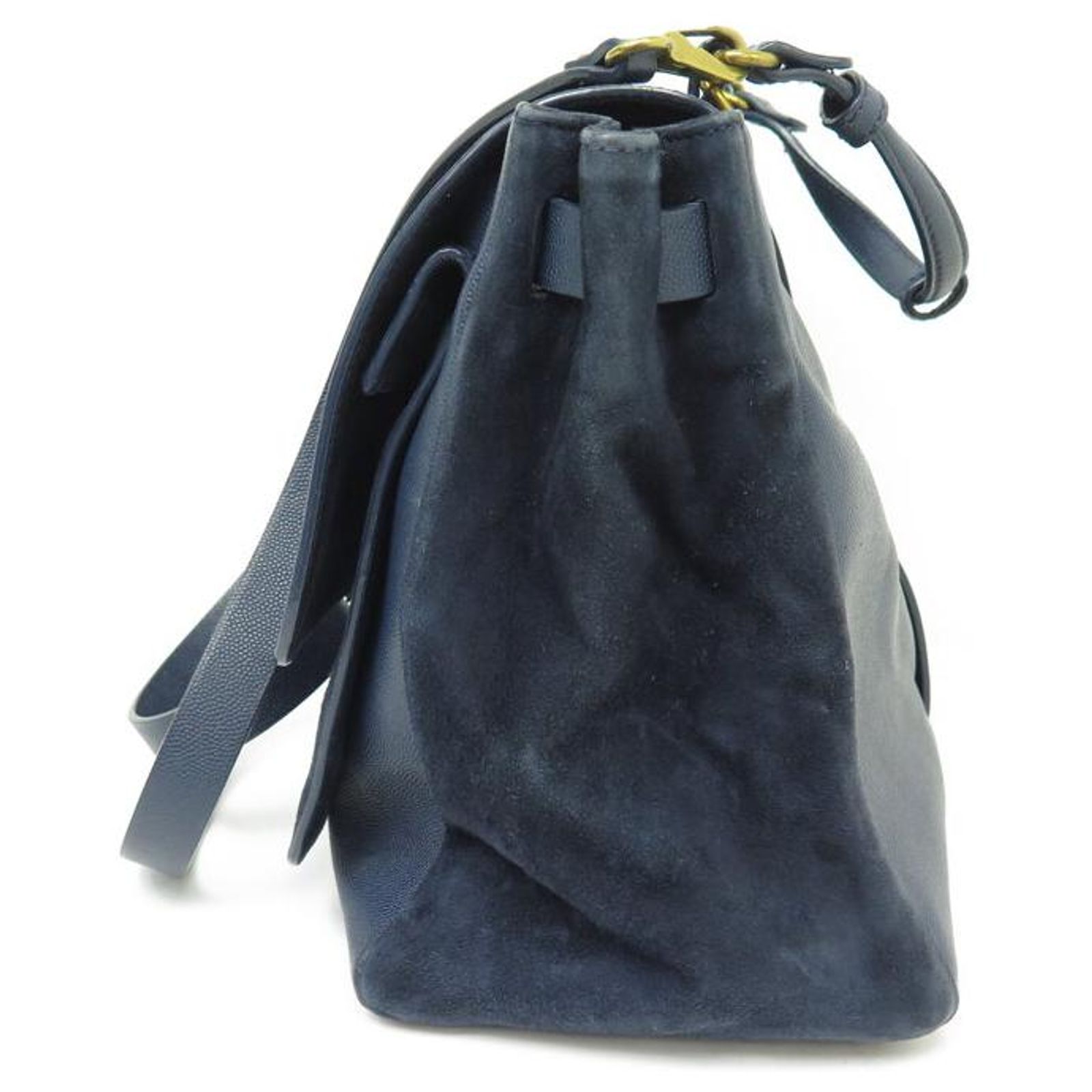 JEROME DREYFUSS EDOUARD LEATHER AND SUEDE SHOULDER BAG Navy blue 