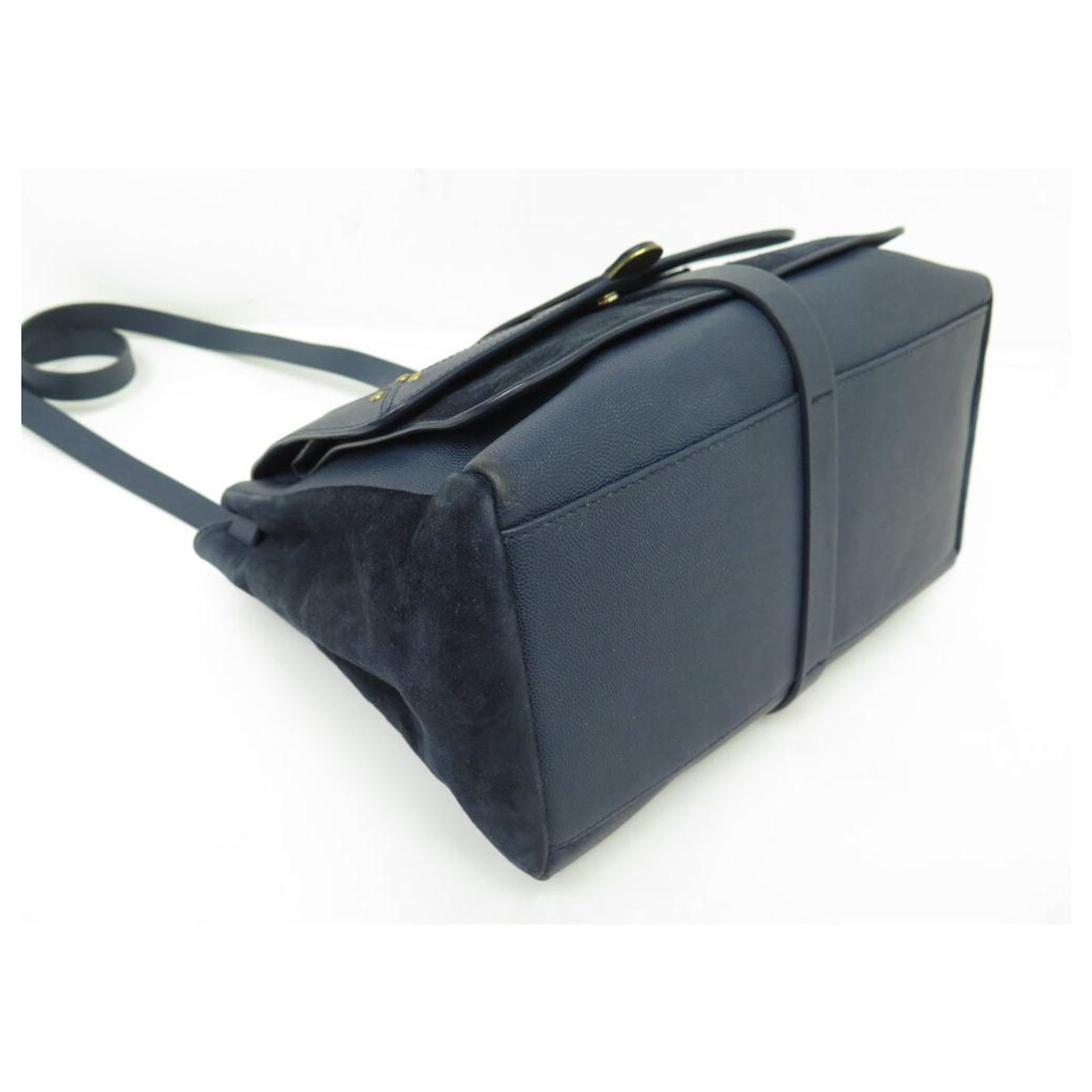JEROME DREYFUSS EDOUARD LEATHER AND SUEDE SHOULDER BAG Navy blue 