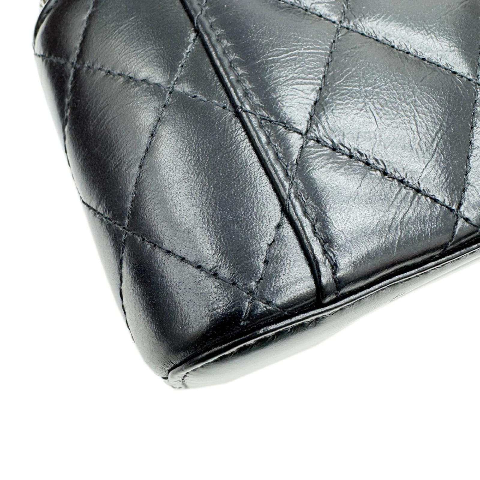 Chanel Matelasse Vanity Chain Shoulder Bag Black Leather ref