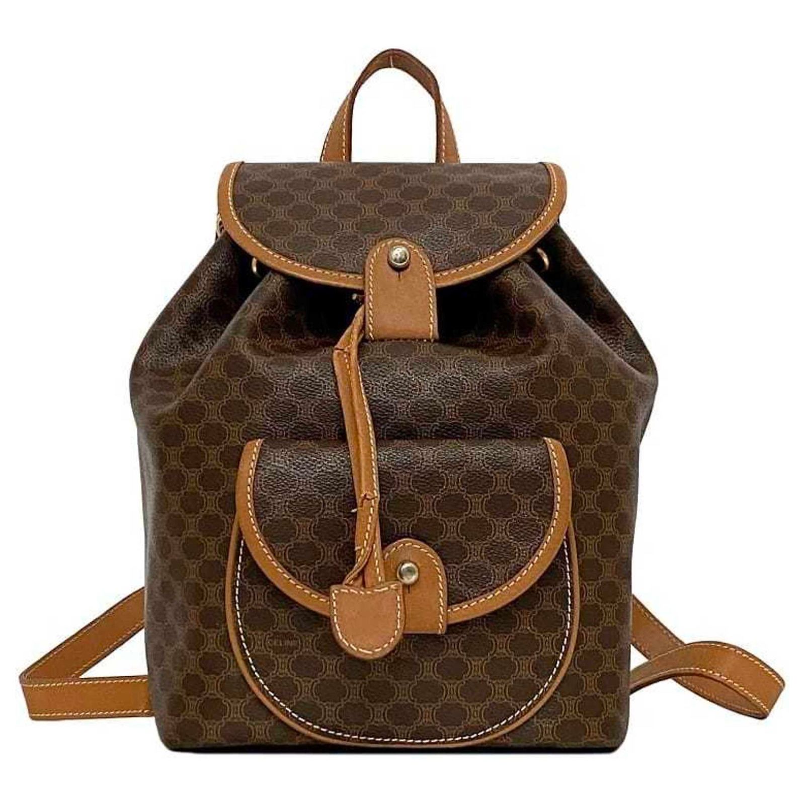 CELINE Macadam Canvas Backpack PVC Leather Brown Gold Auth 133422 CELINE Backpack PVC Leather Brown Gold Auth 138816 | Brand  main image 3