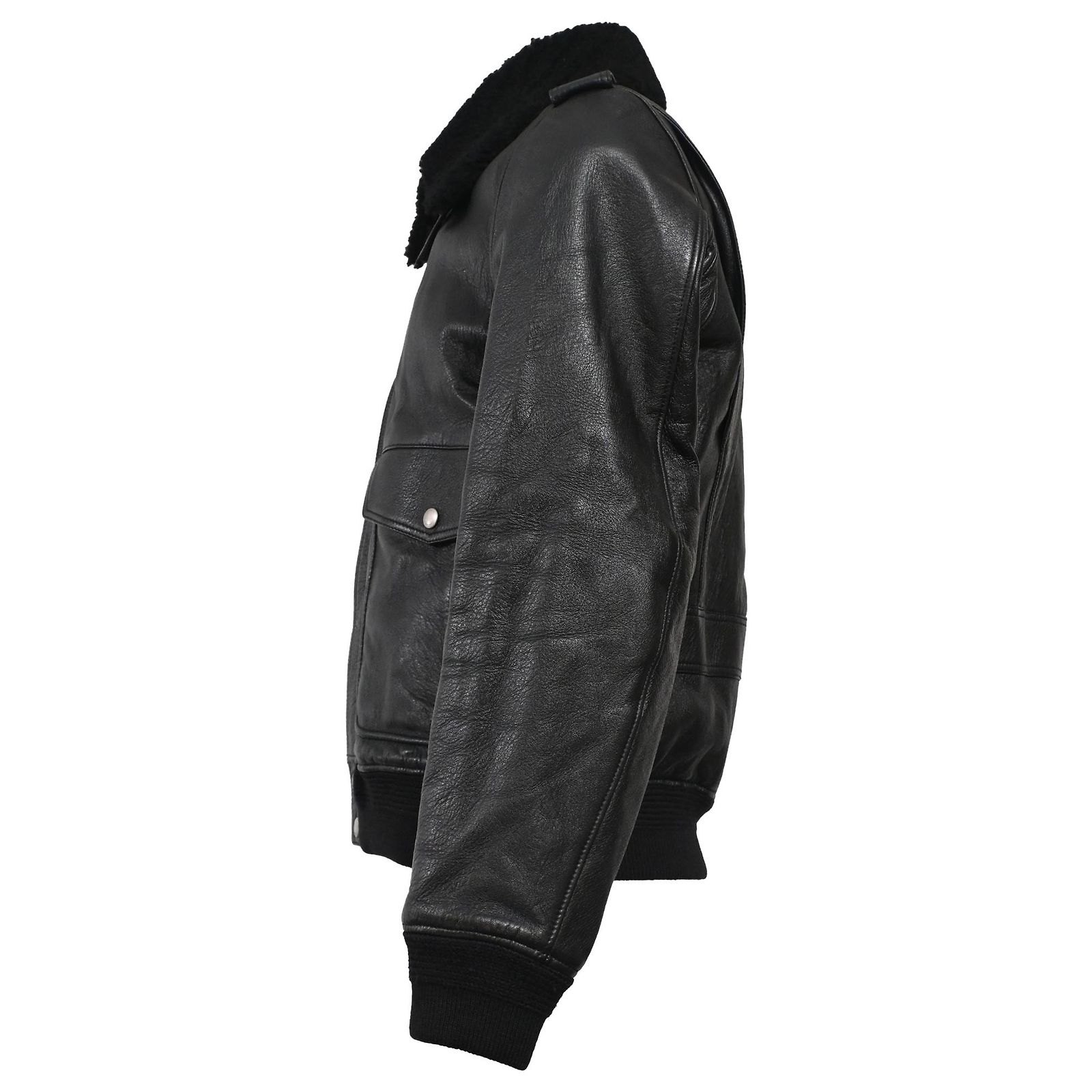Bomber da aviatore da uomo in vera pelle di pecora nera shearling