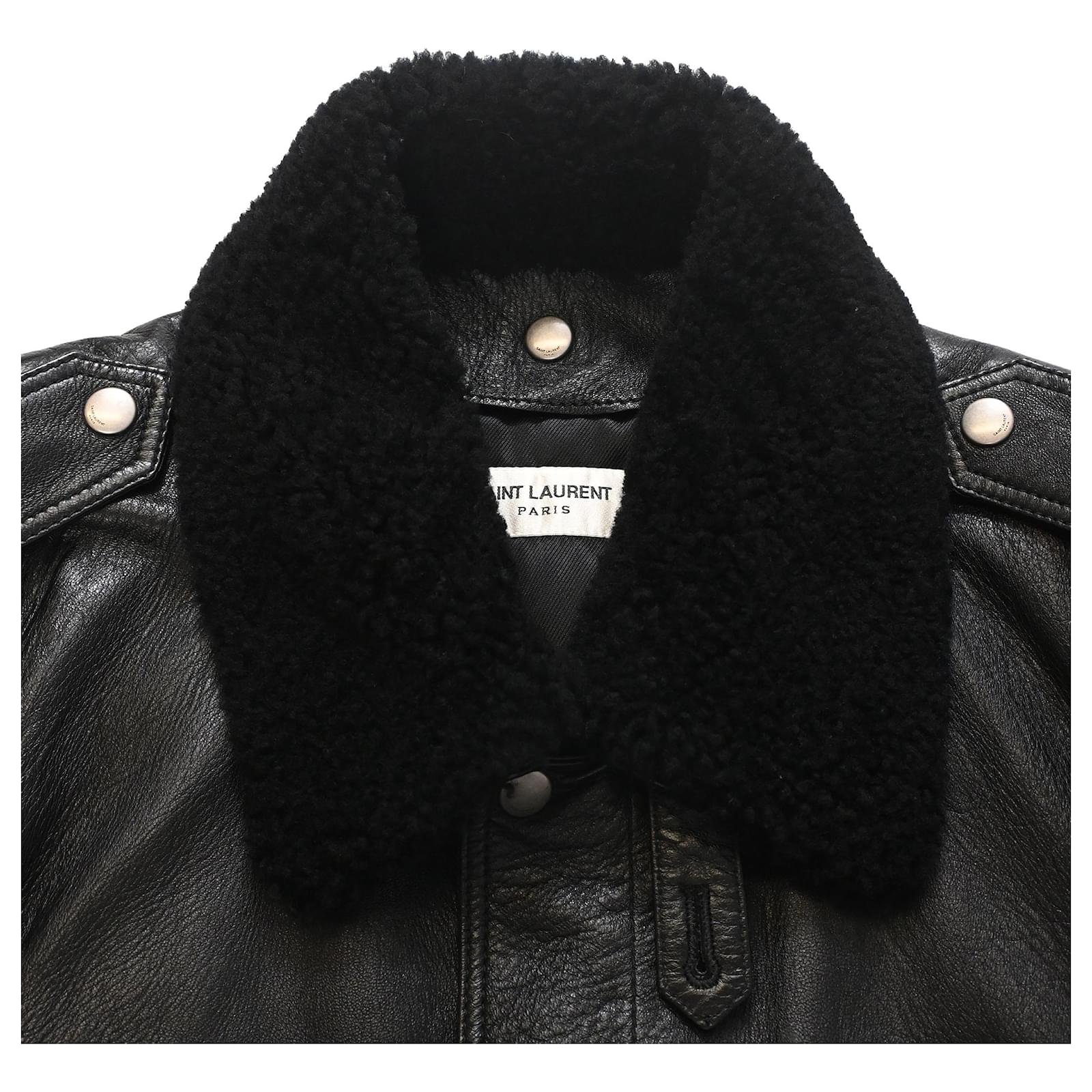 【関税&送料込】Saint Laurent Black Leather And Shearling Ja Saint Laurent Paris Shearling Denim Jacket Leather Black