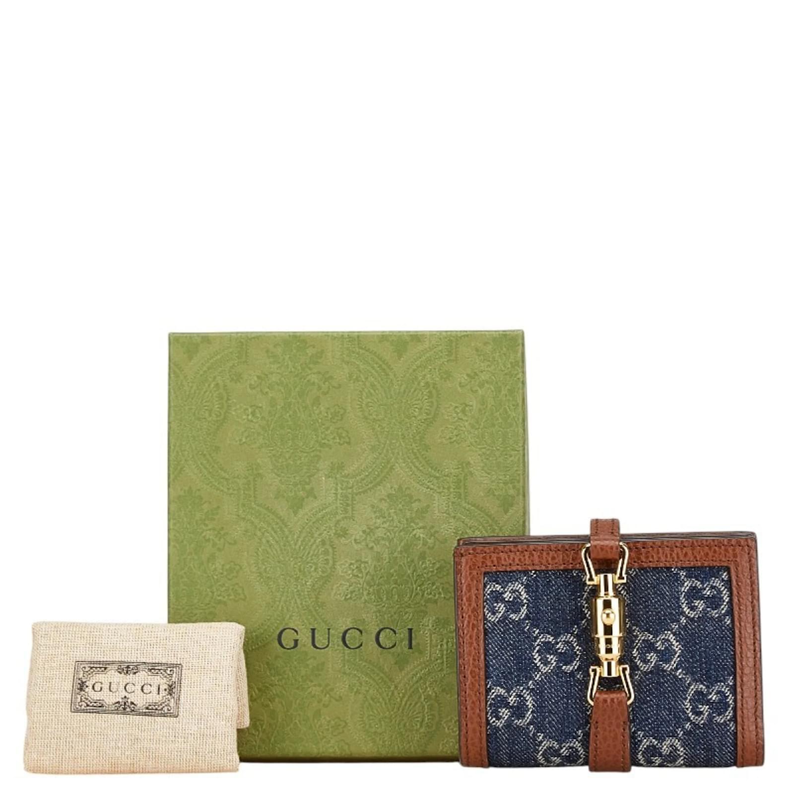 Gucci GG Denim Jackie 1961 Bi-fold Compact Wallet Brown Navy blue
