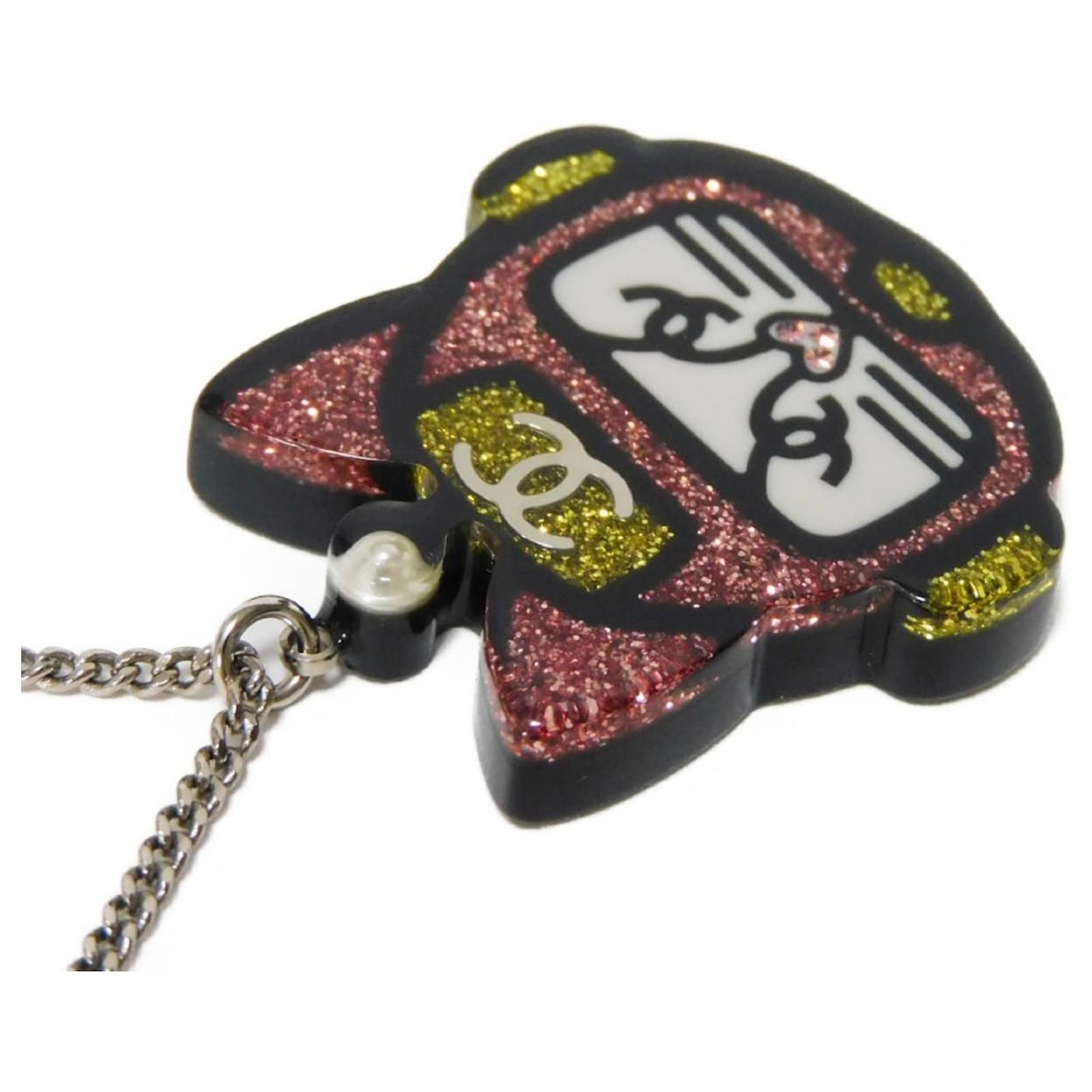 Chanel Choupette Cat Robot Necklace Black Pink Yellow Resin ref