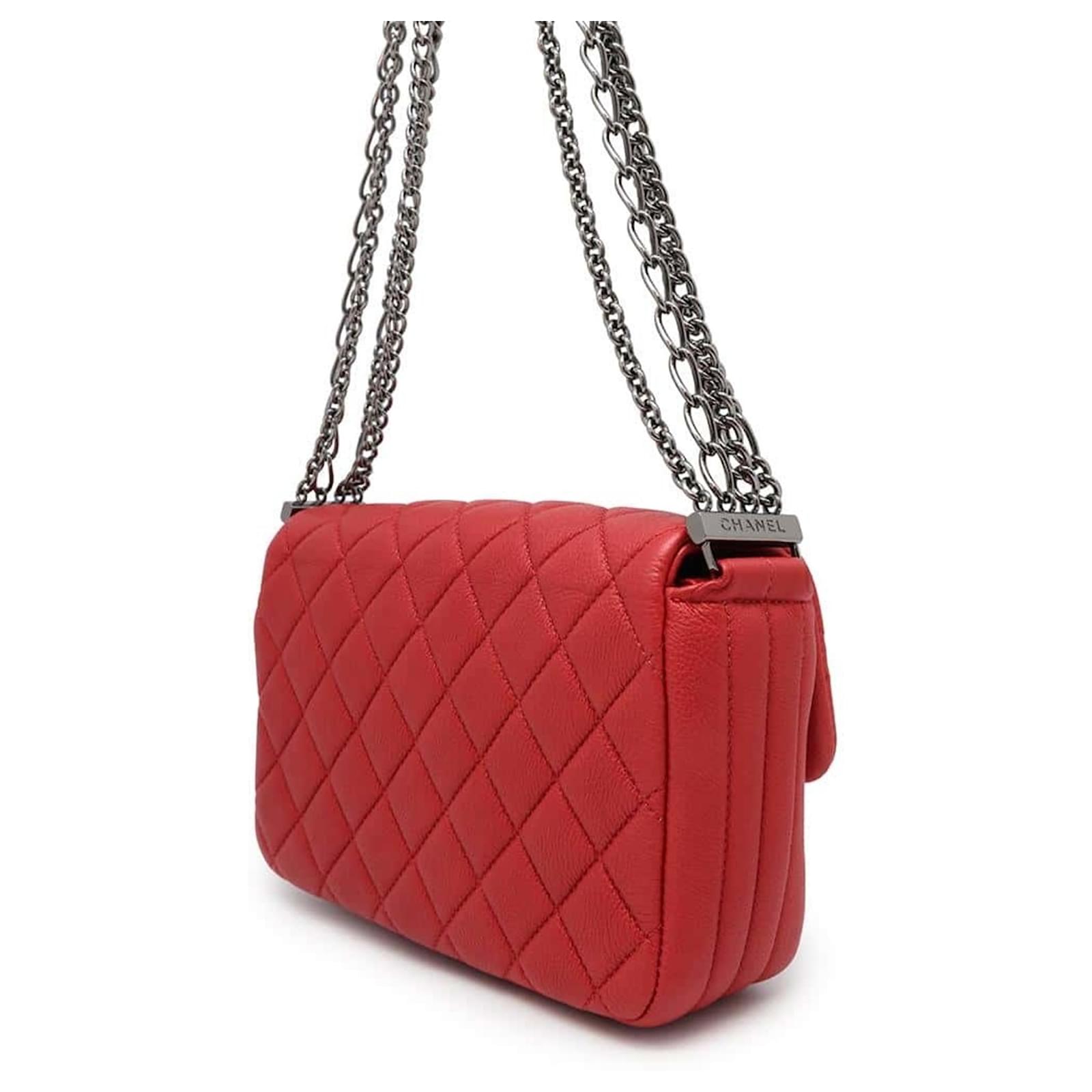 Chanel Chain Shoulder Bag Matelasse Coco Mark Red Leather ref
