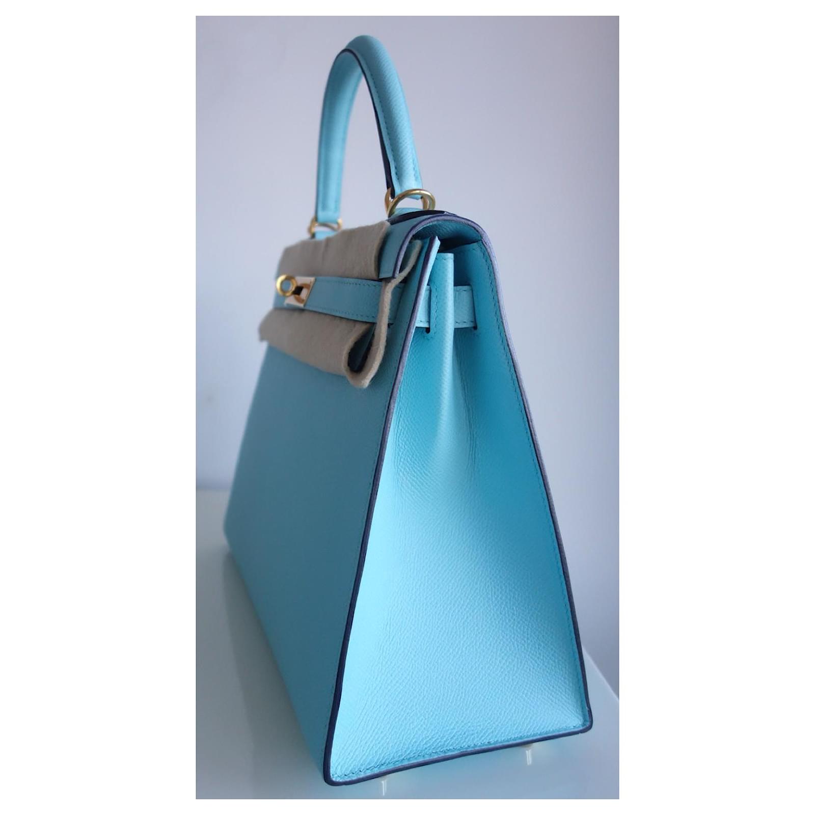 Hermès Hermes Kelly 28 Atoll Blue bag Light blue Leather ref