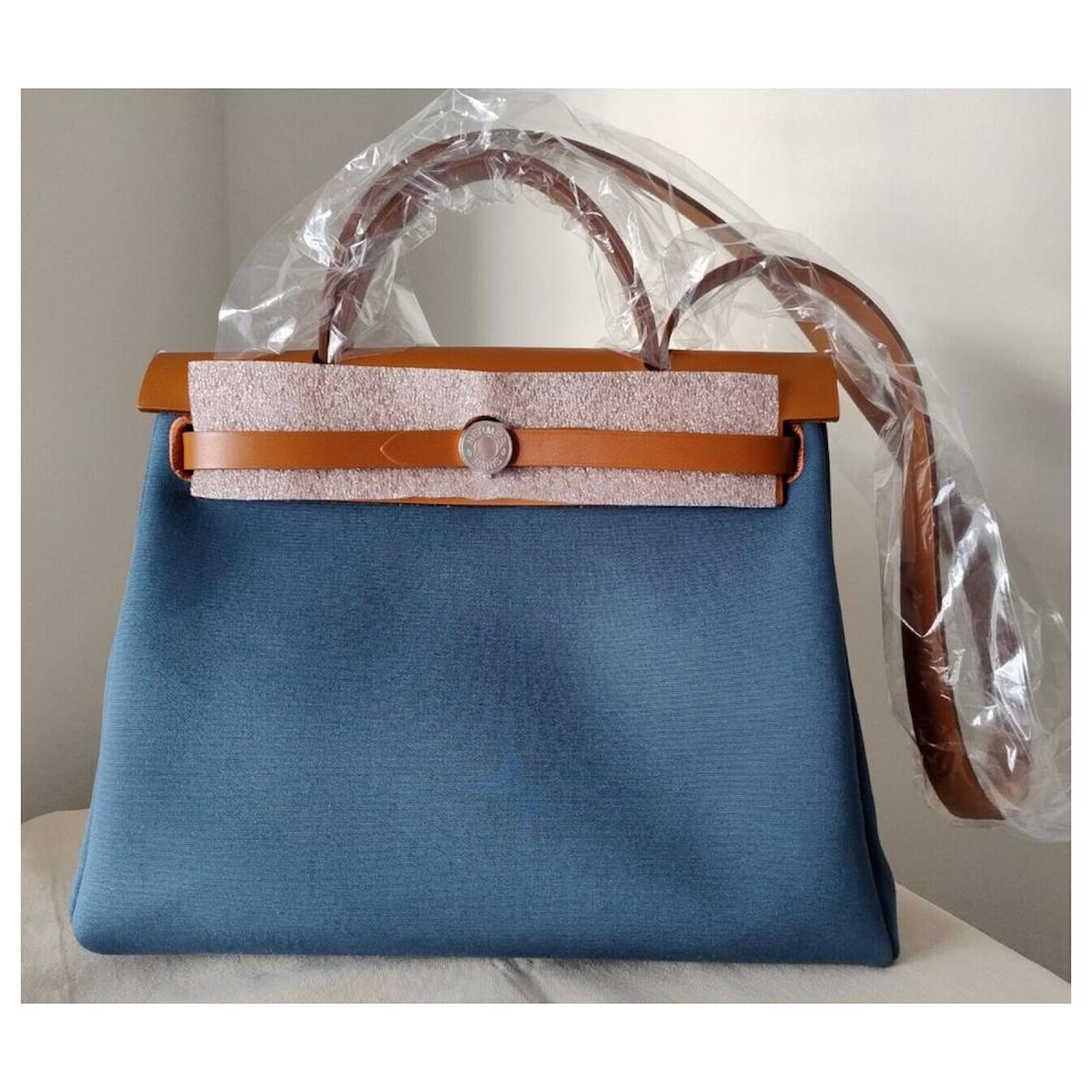 Hermès brand new Sac Herbag Zip 31 returned Blue Leather Cloth ref