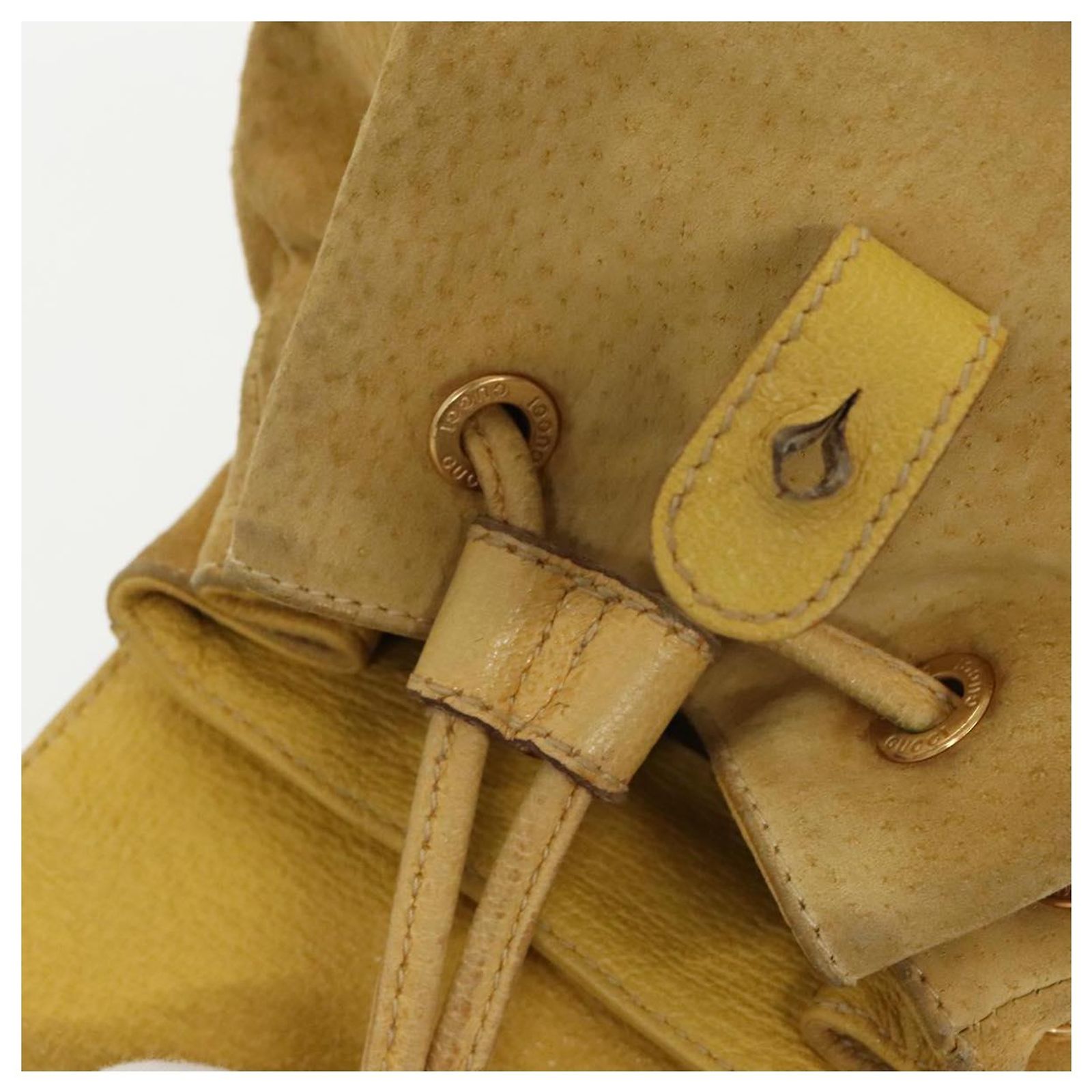 GUCCI Bamboo Backpack Suede Leather Yellow Gold 003 2058 