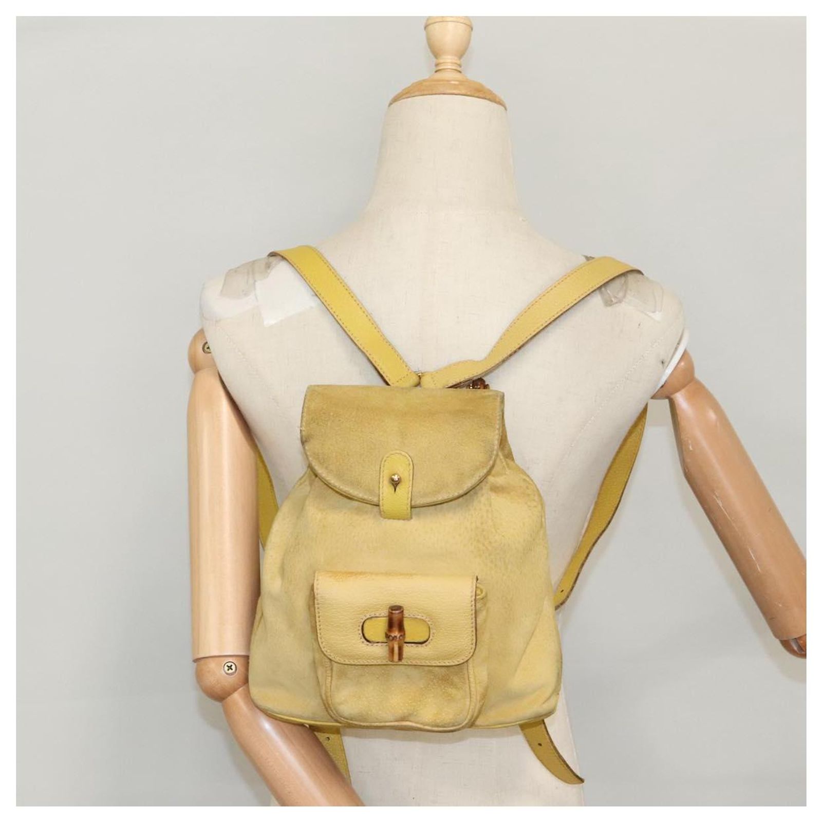 GUCCI Bamboo Backpack Suede Leather Yellow Gold 003 2058  display picture 3