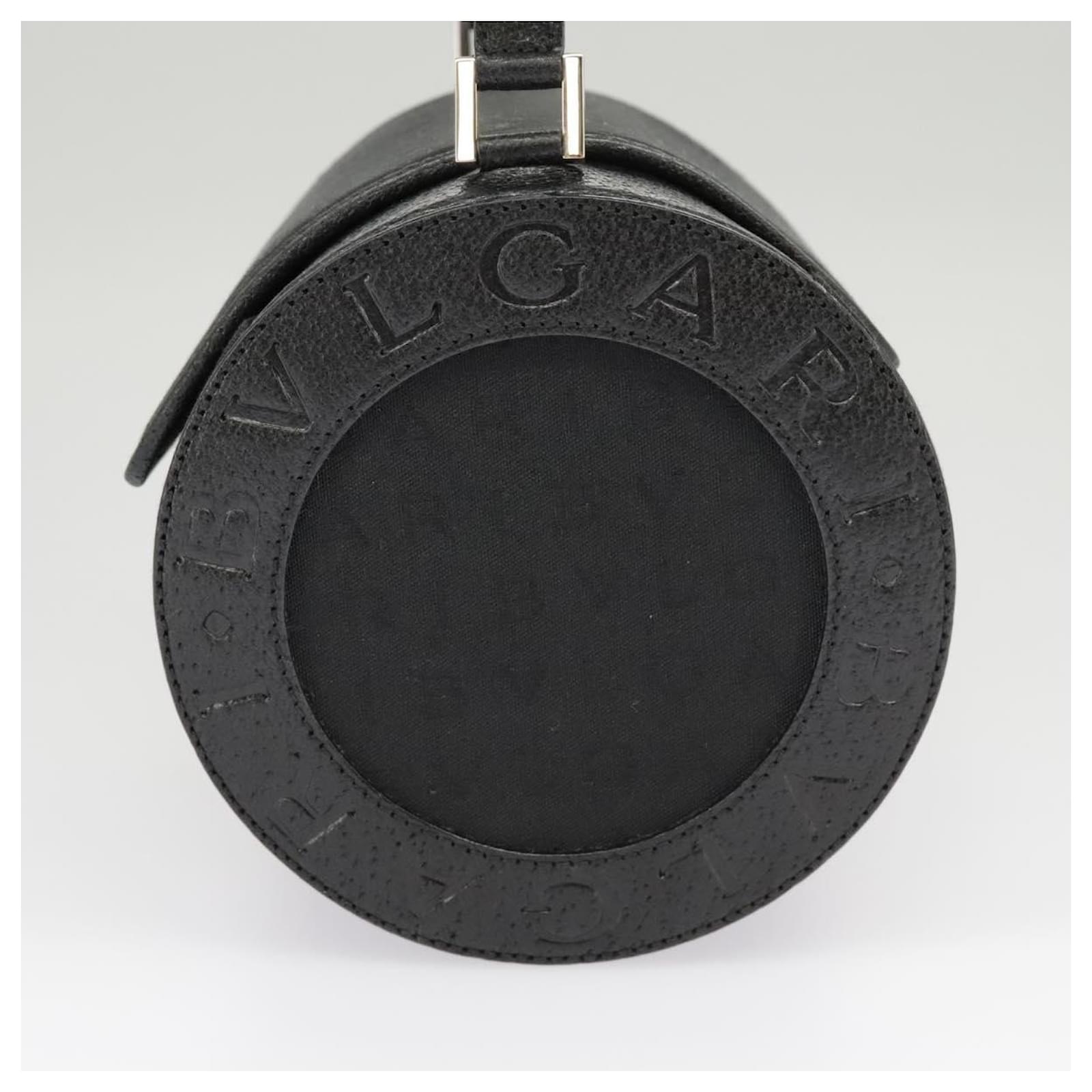 Bulgari BVLGARI Logo Mania Cylindrical Hand Bag Canvas Black Auth