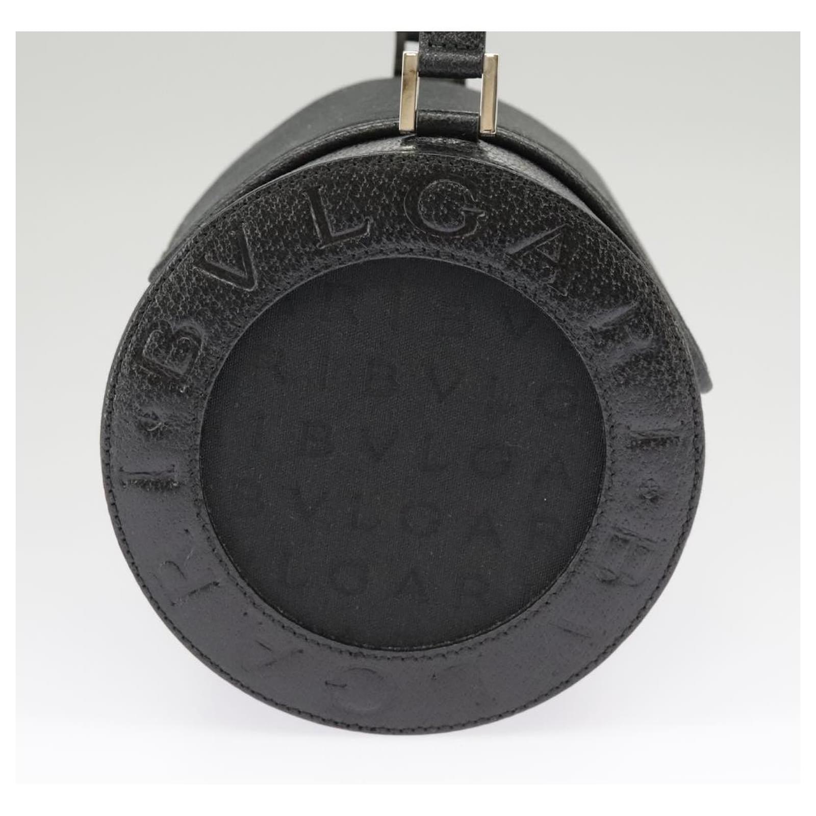 Bulgari BVLGARI Logo Mania Cylindrical Hand Bag Canvas Black Auth