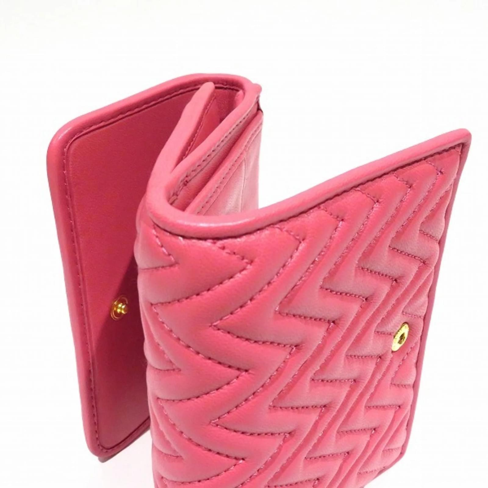 Miu Miu Matelasse Quilted Compact Tri-fold Wallet Pink ref