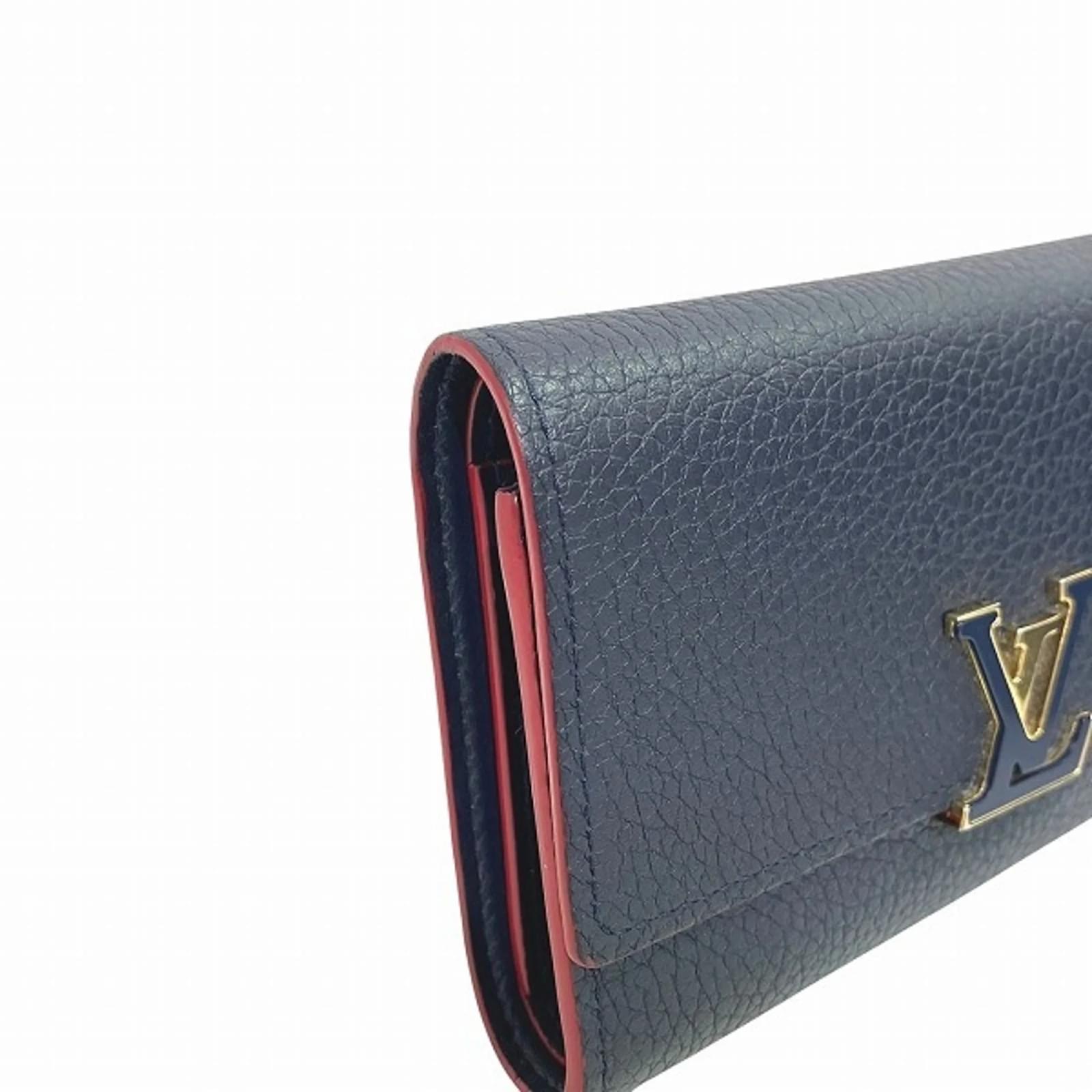 Louis Vuitton Portefeuille Capucines Compact Tri-fold Wallet Navy blue Leather  ref.1871100