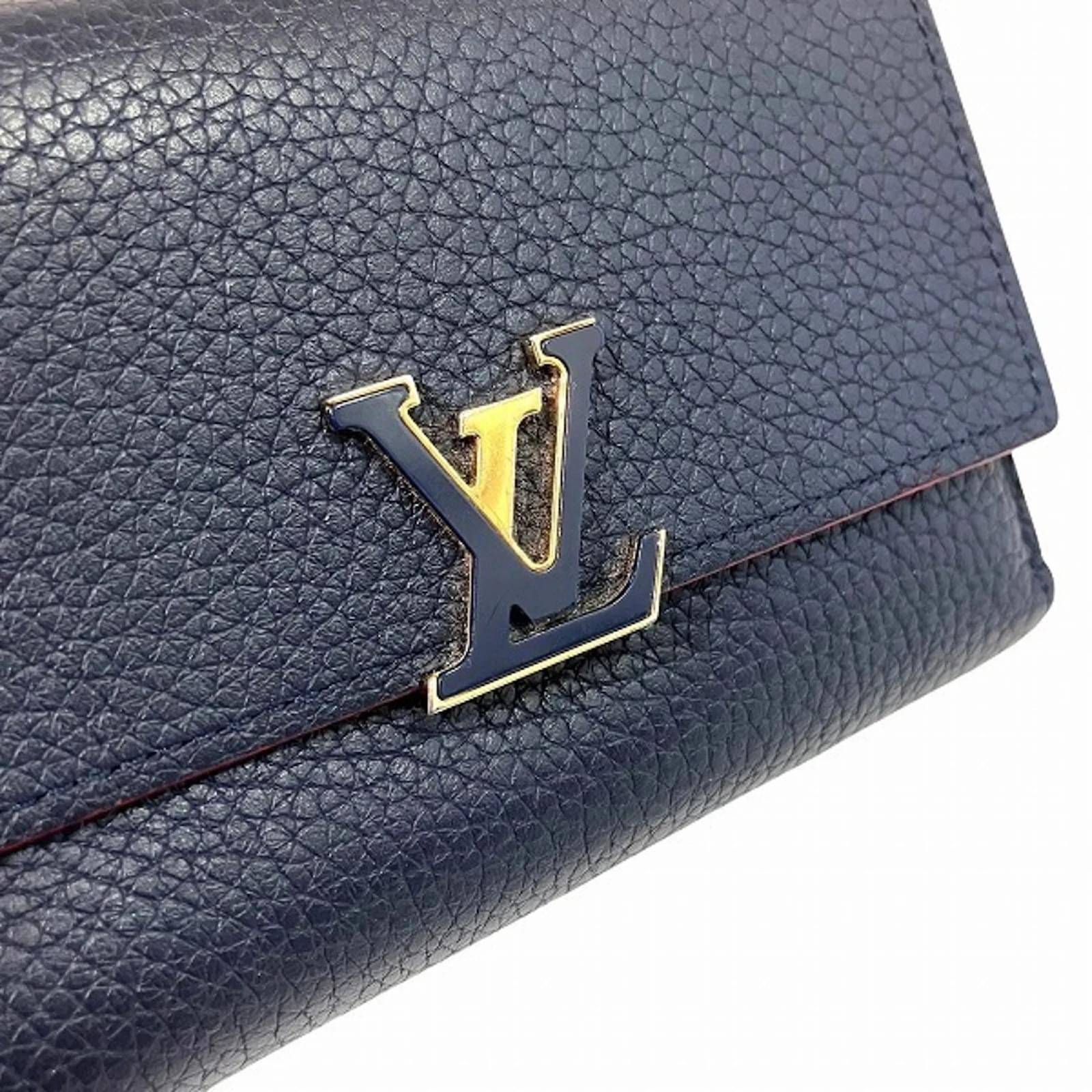 Louis Vuitton Portefeuille Capucines Compact Tri-fold Wallet Navy blue Leather  ref.1871100