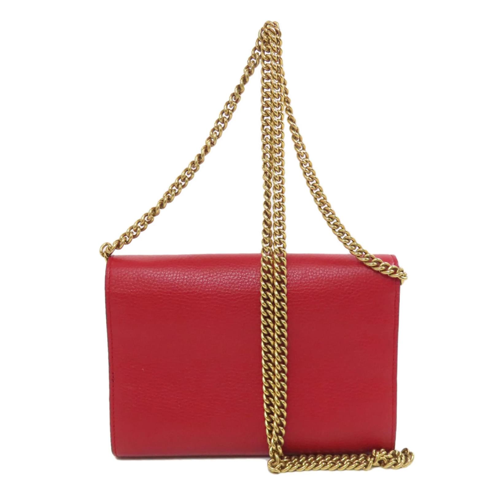 【関税&送料込】Gucci Gg Marmont Pouch With Chain GG Marmont pochette with chain in Rosso Ancora red leather