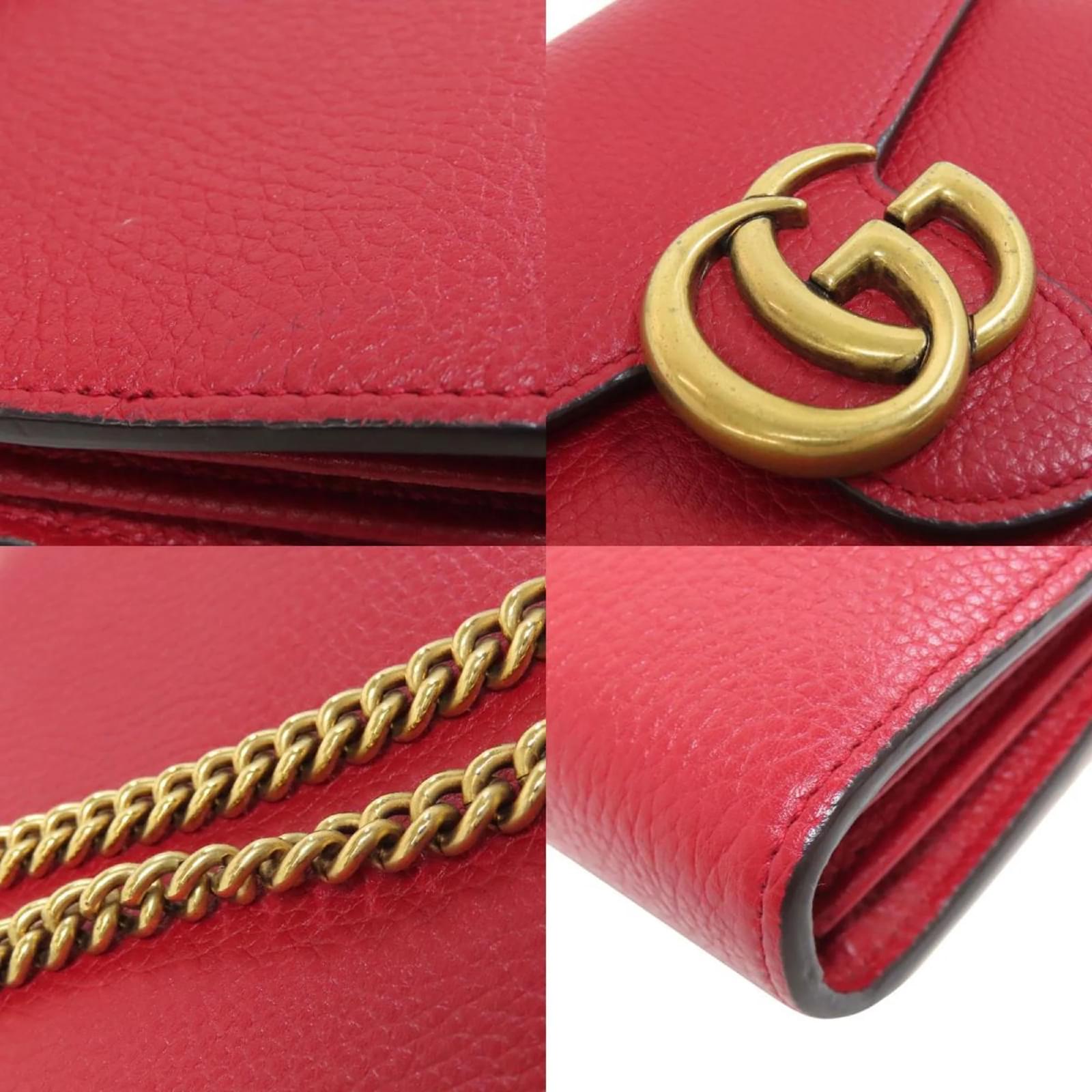 Gucci 401232 GG Marmont Chain Wallet Red Leather ref.1873312