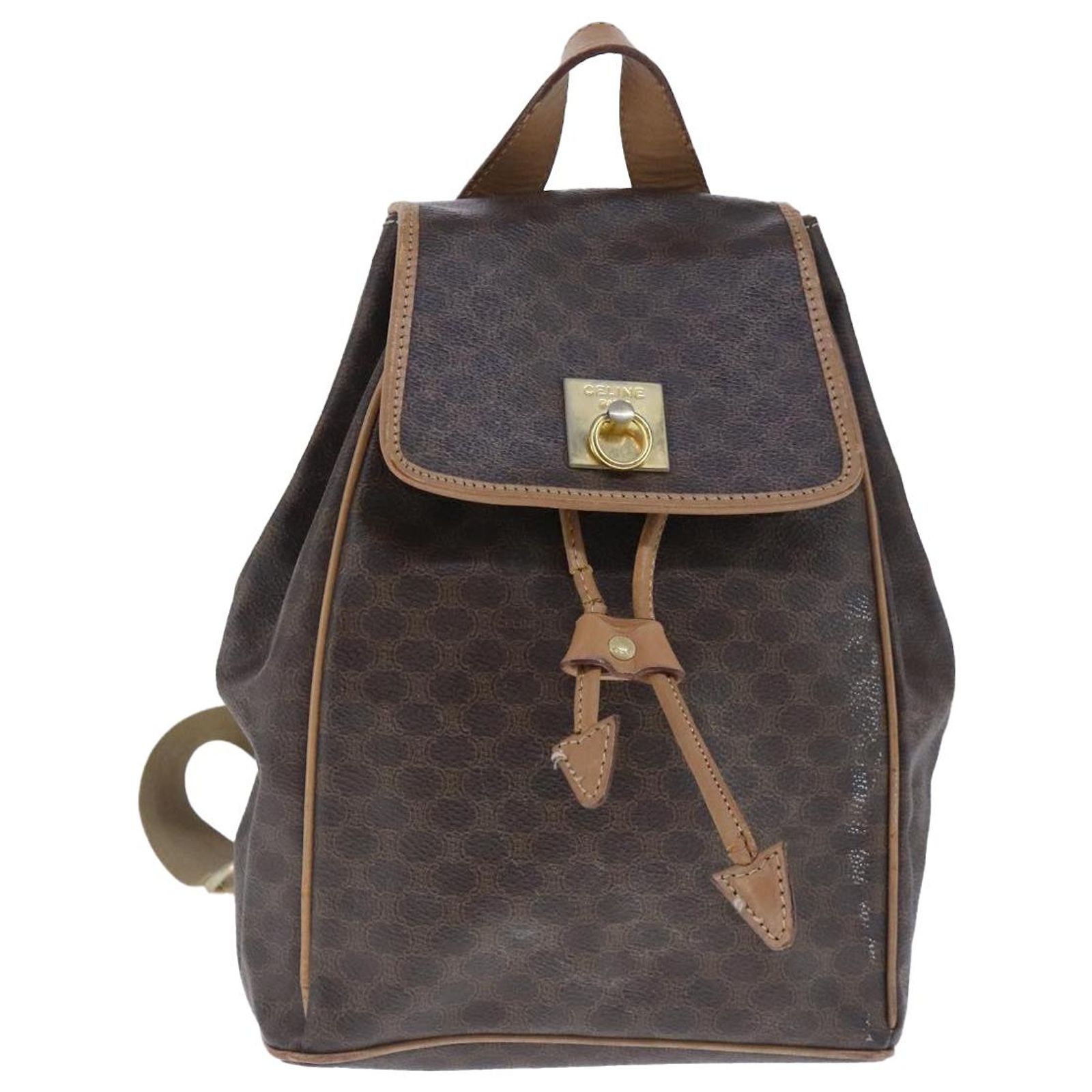 Céline CELINE Macadam Canvas Backpack PVC Leather Brown Gold  display picture 1