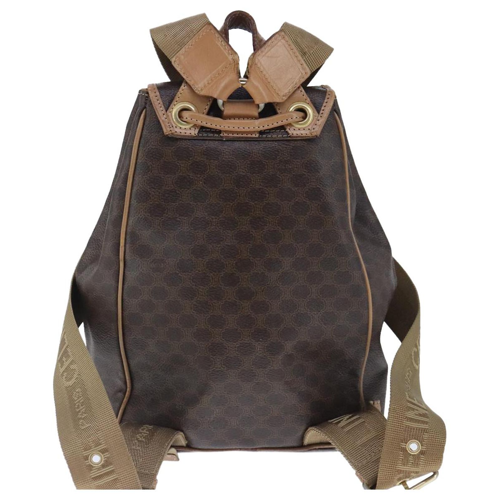 Céline CELINE Macadam Canvas Backpack PVC Leather Brown Gold  display picture 3
