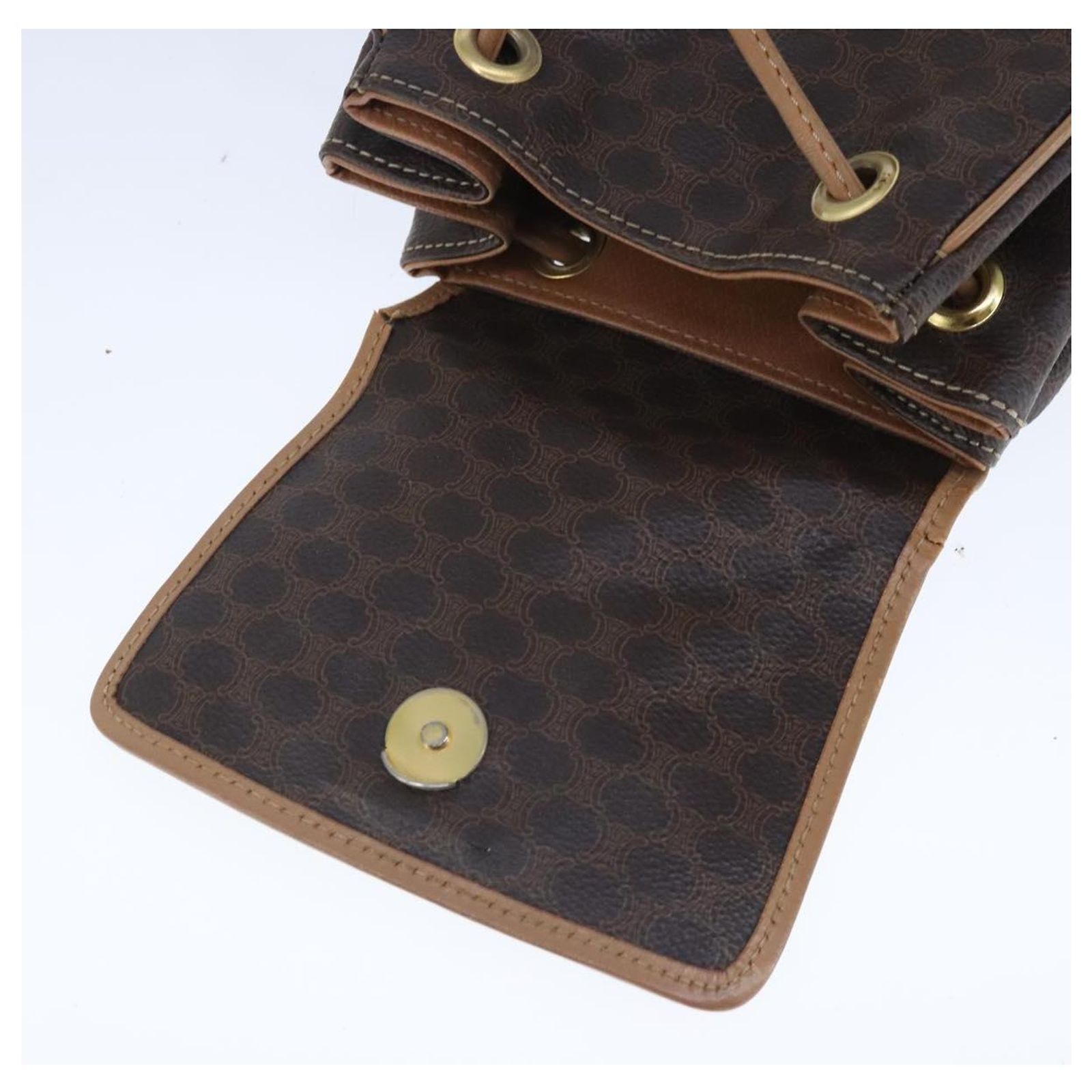 Céline CELINE Macadam Canvas Backpack PVC Leather Brown Gold  display picture 3