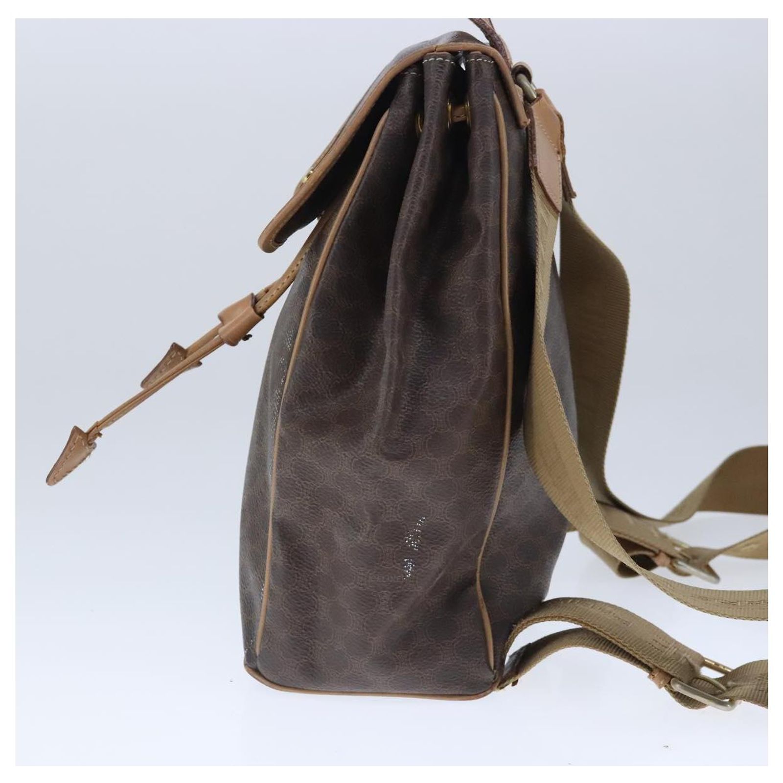 Céline CELINE Macadam Canvas Backpack PVC Leather Brown Gold  display picture 3