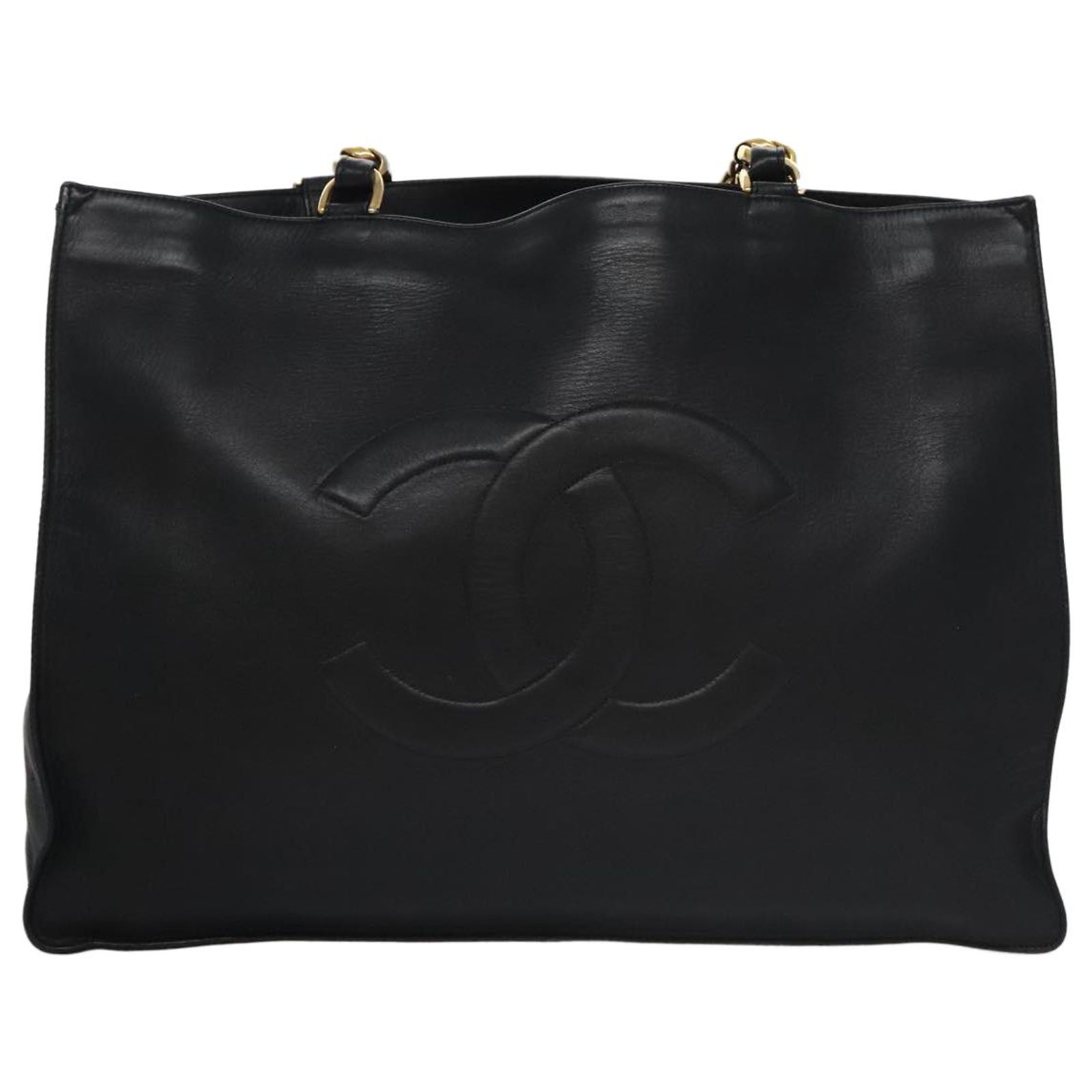 CHANEL COCO Mark Chain Tote Bag Leather Black CC Auth 102670 ref 