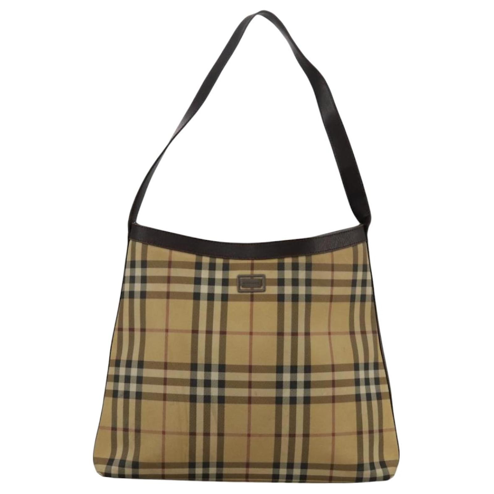 バッグ Burberry Nova Check Canvas Shoulder Bag BURBERRY Nova Check Shoulder Bag Canvas Beige Silver Auth