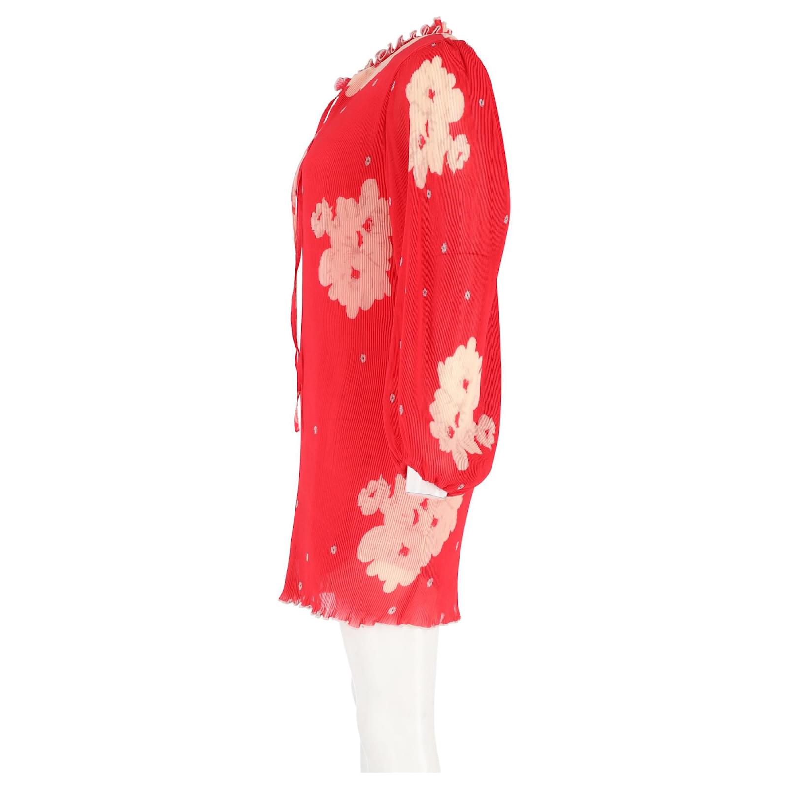 Ganni Ruffle-Trimmed Floral-Print Pliss-Chiffon Mini Dress In Red Viscose  Cellulose fibre ref.1875994 - Joli Closet