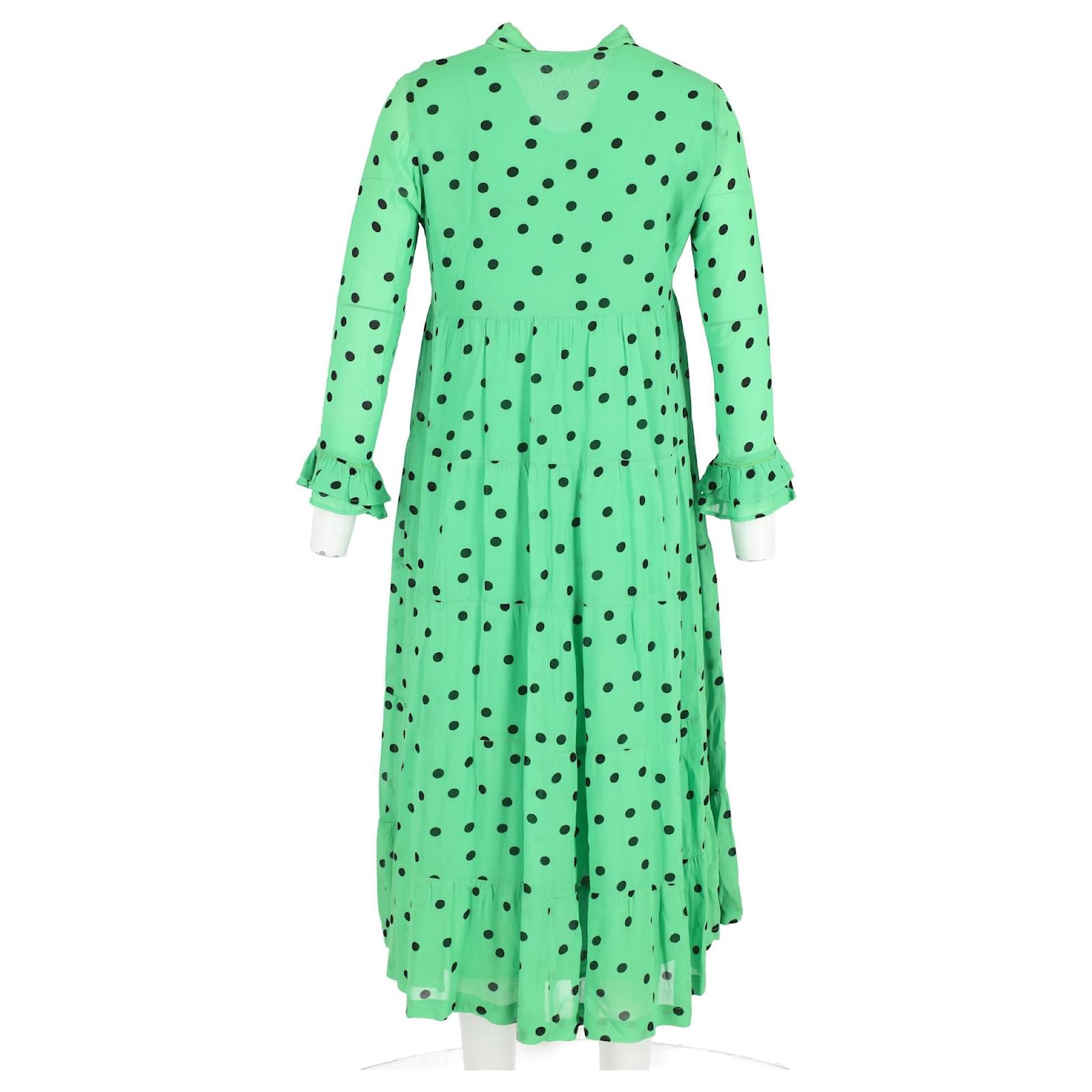 ganni green polka dot dress Ganni Polka-dot Georgette Wrap Dress Bright Green