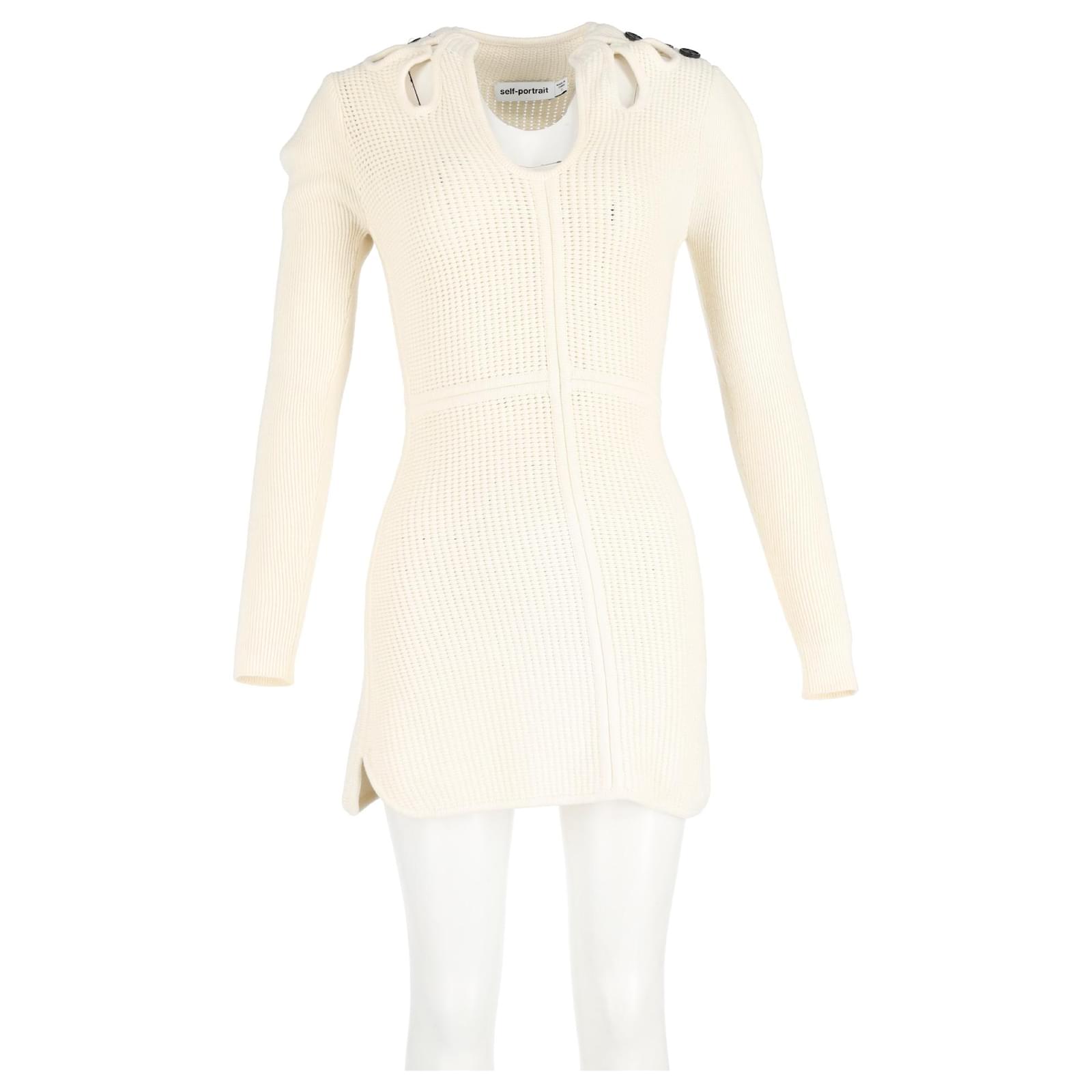 knee length dresses for ladies Self-Portrait - Cream Textured Knit Mini Dress